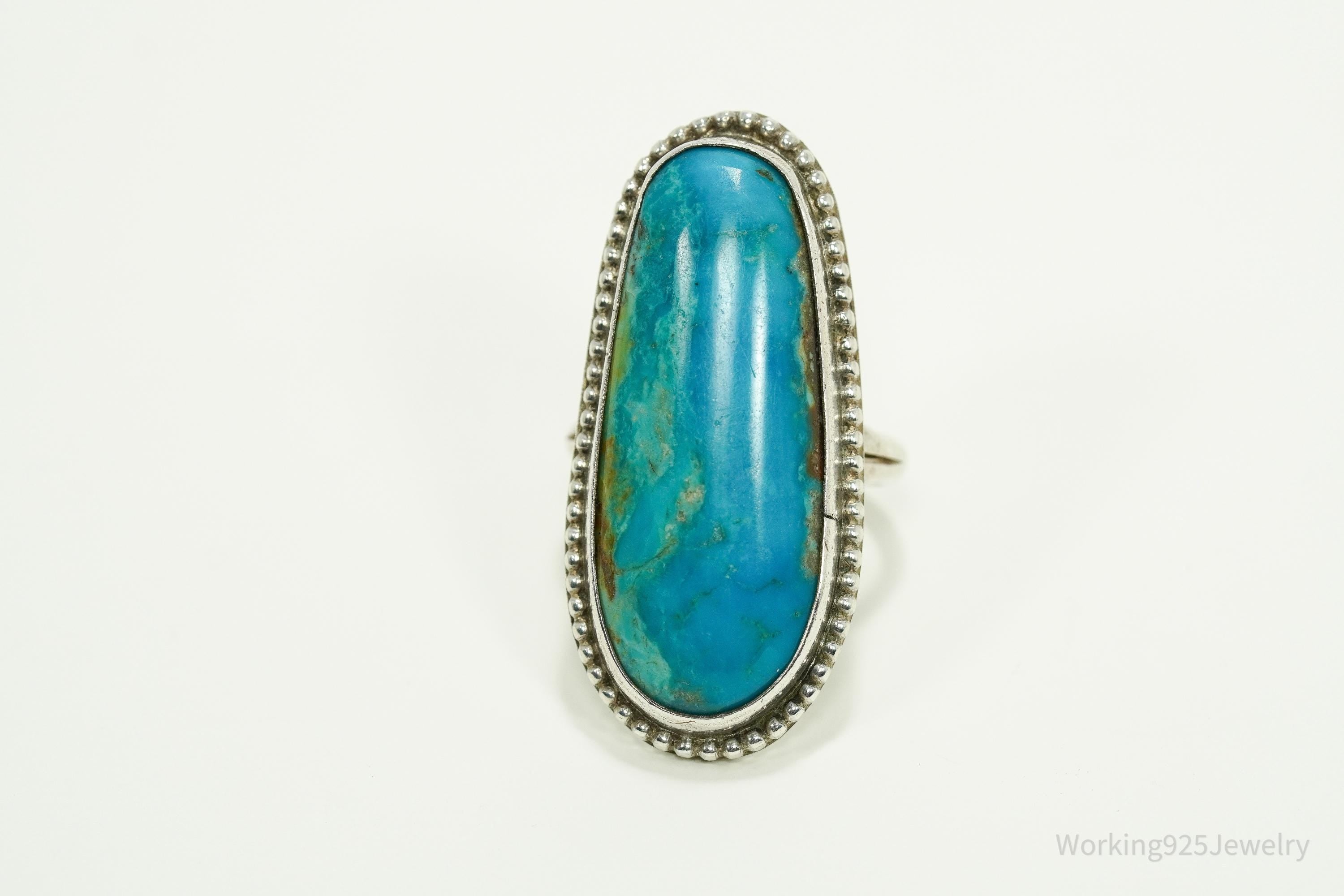 Vintage Handmade Native American Turquoise Unsigned Silver Ring - Size 6.75