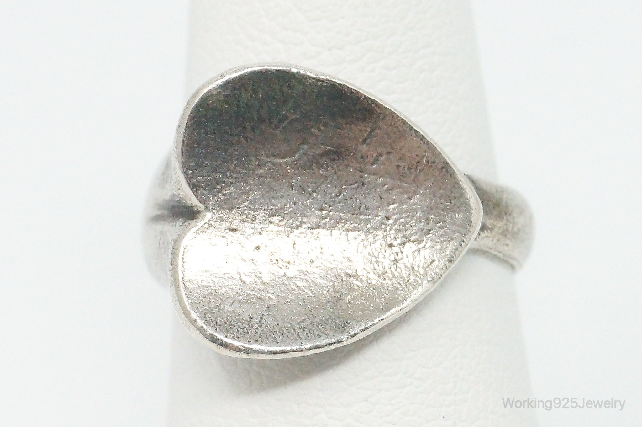 Vintage Mexico Modernist Heart Sterling Silver Ring - Size 6.75