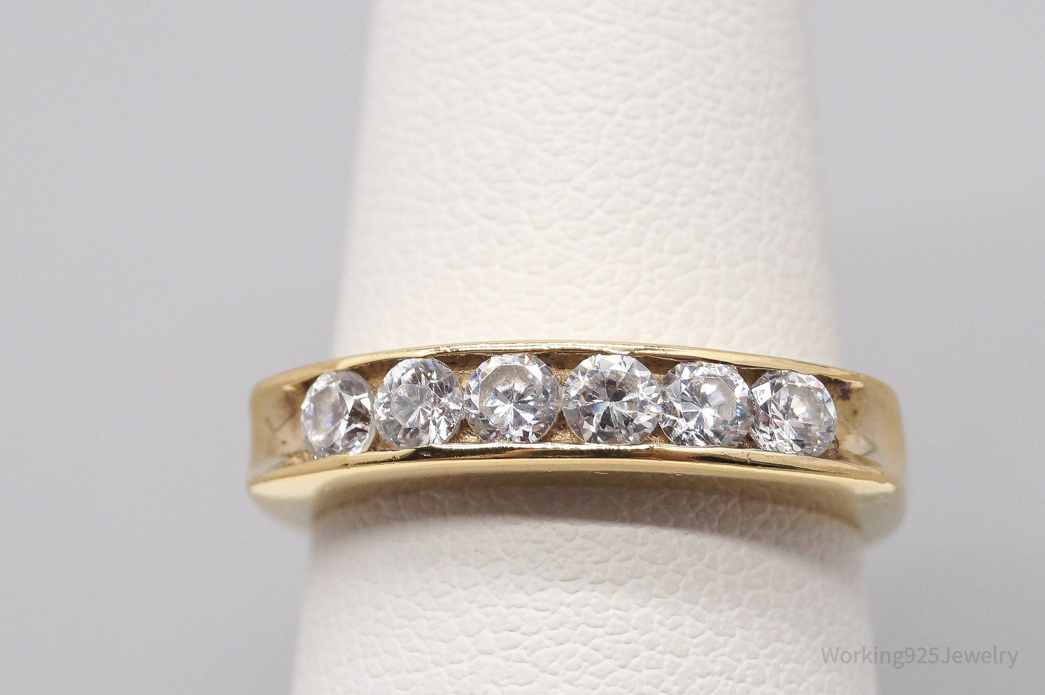 Vintage Cubic Zirconia Gold Vermeil Sterling Silver Ring - Size 7.25