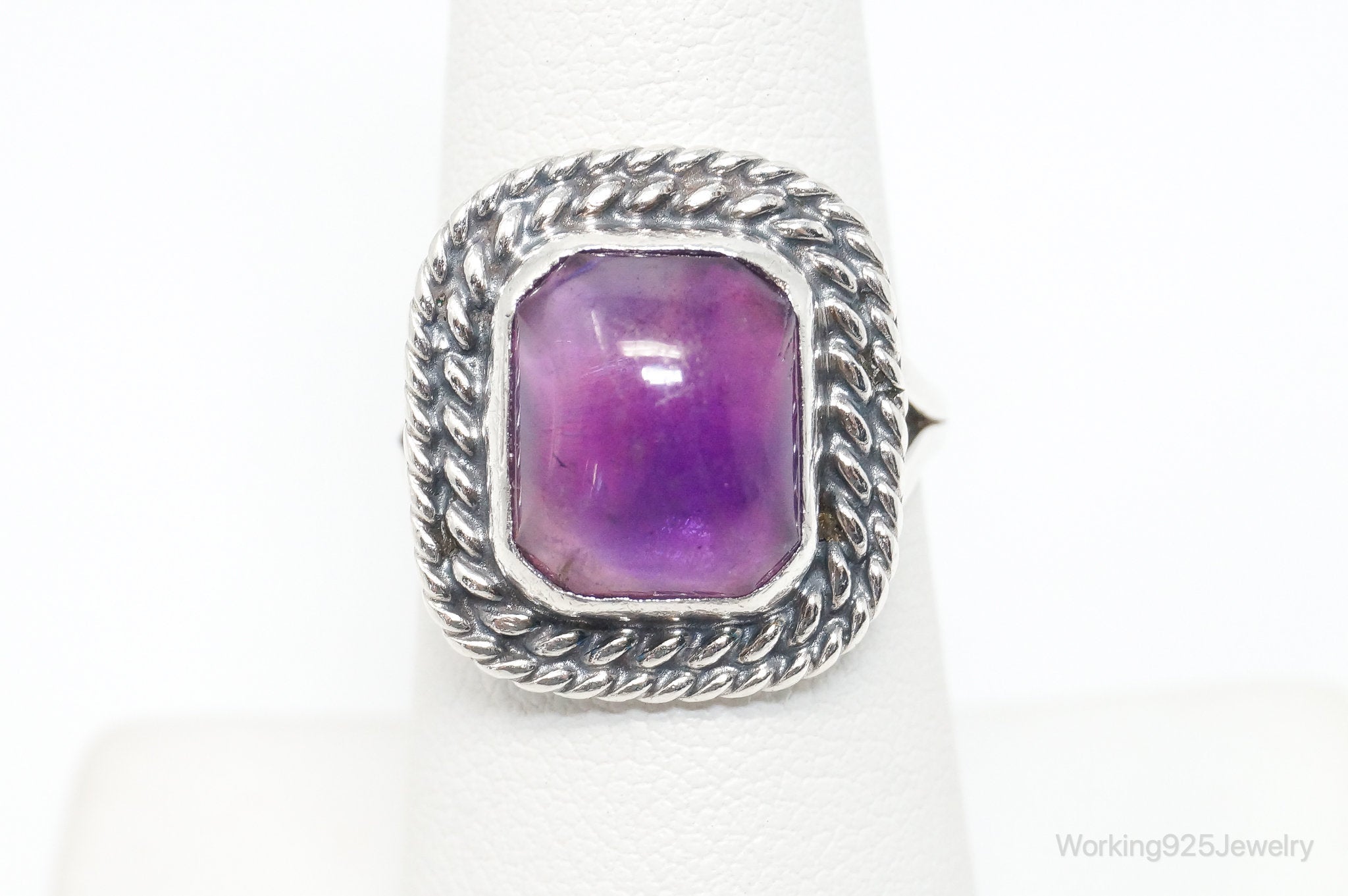 Vintage Native American Amethyst Unsigned Sterling Silver Ring - Size 7