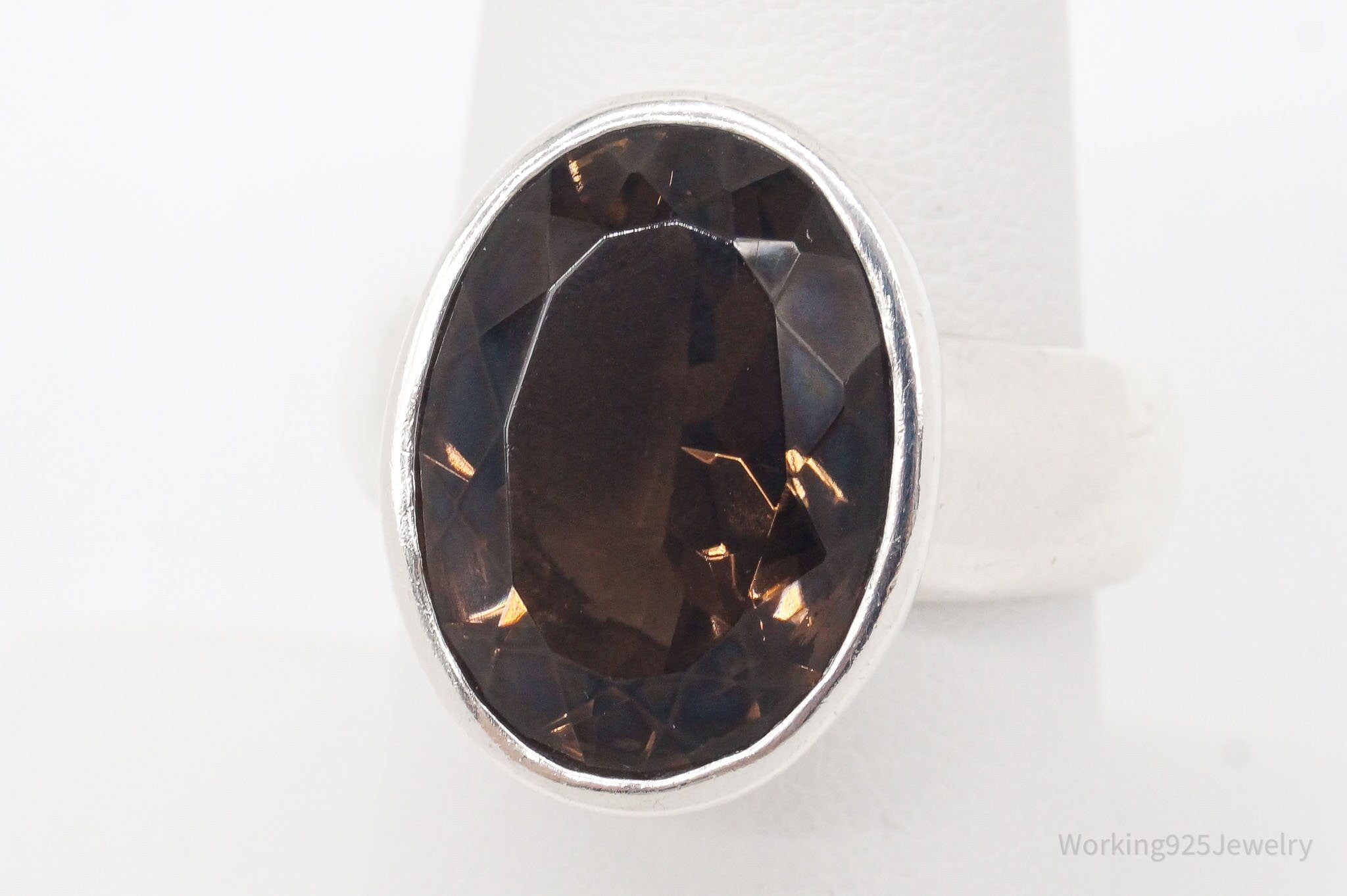 Vintage ESPO Large Smoky Topaz Sterling Silver Ring - Size 7.75