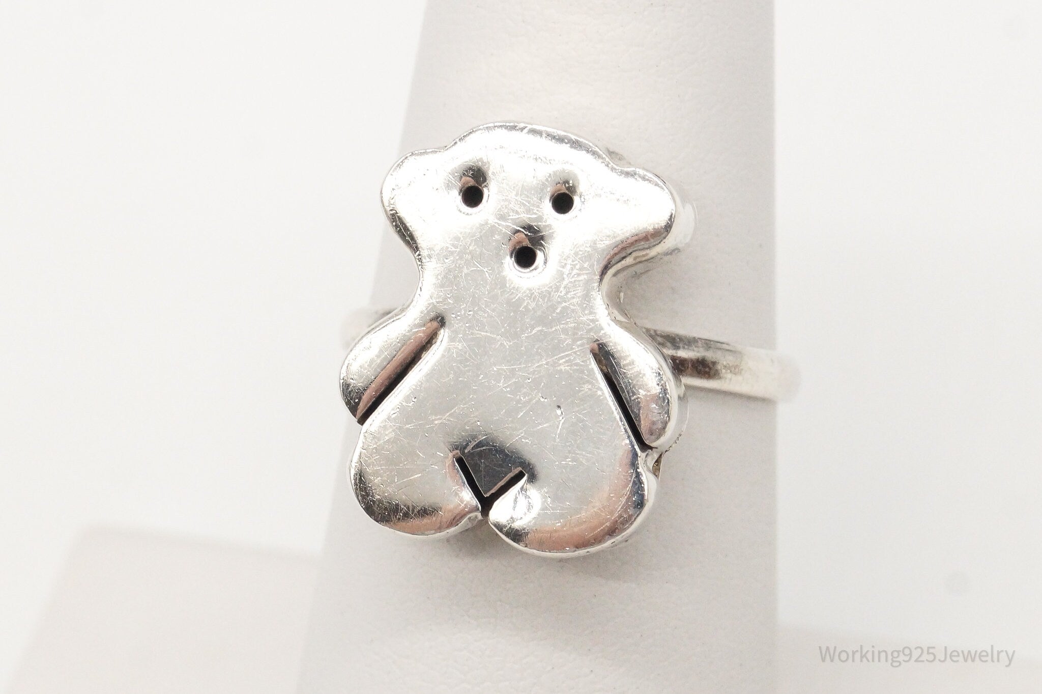 Vintage Modernist Teddy Bear Sterling Silver Ring - Size 6.25