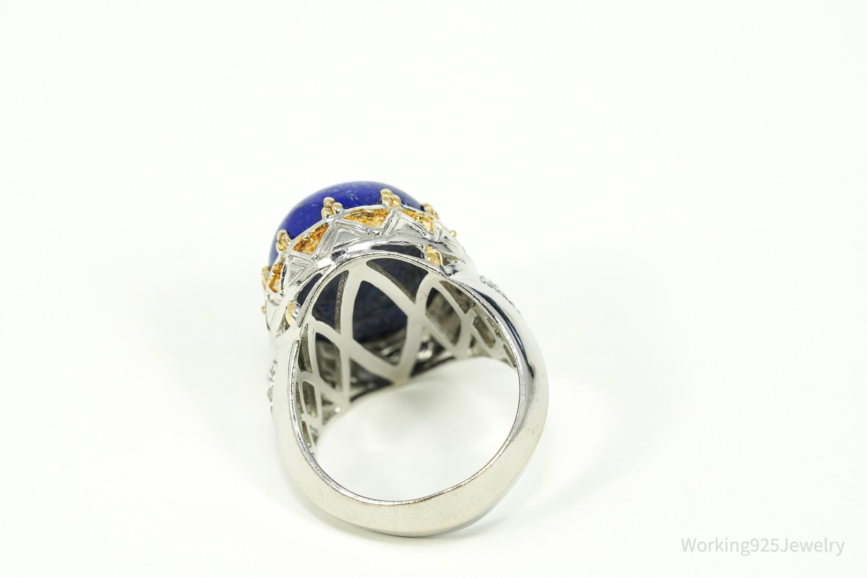 Michael Valitutti Lapis Lazuli White Sapphire Yellow Gold Sterling Silver Ring SZ 8