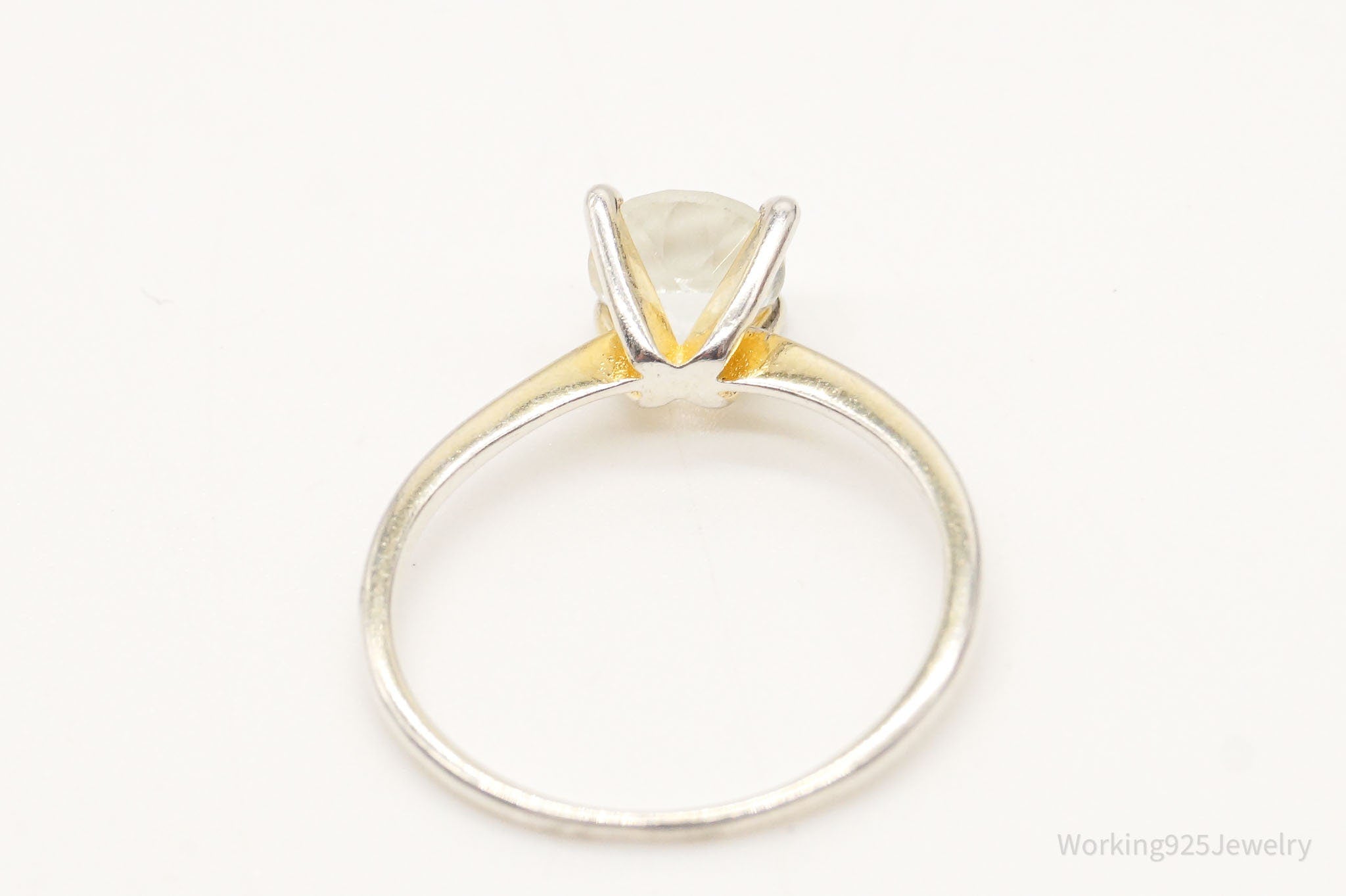 Vintage White Topaz Gold Wash Sterling Silver Ring - Size 5.25