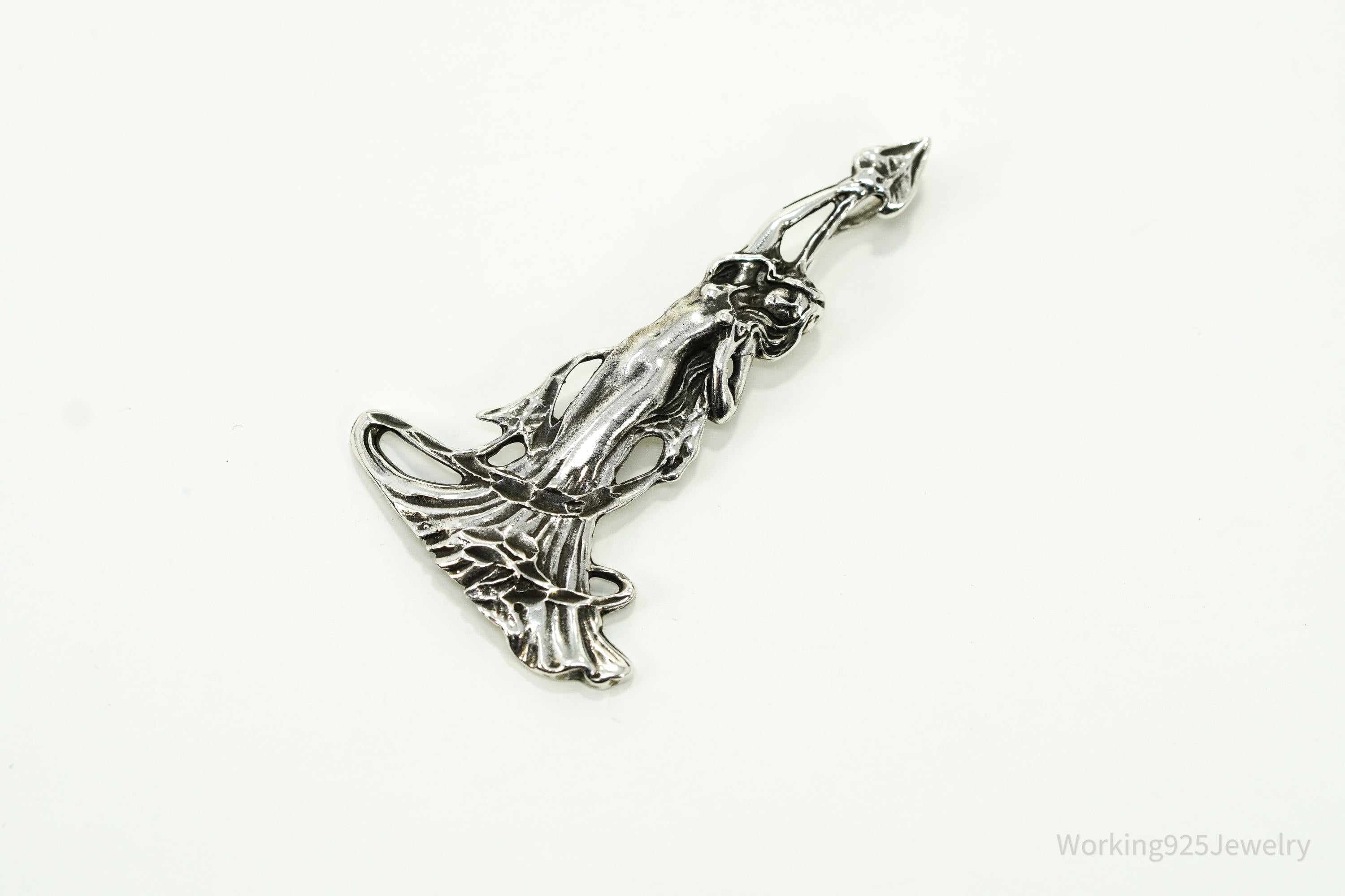 Vintage Art Nouveau Style Woman Sterling Silver Pendant