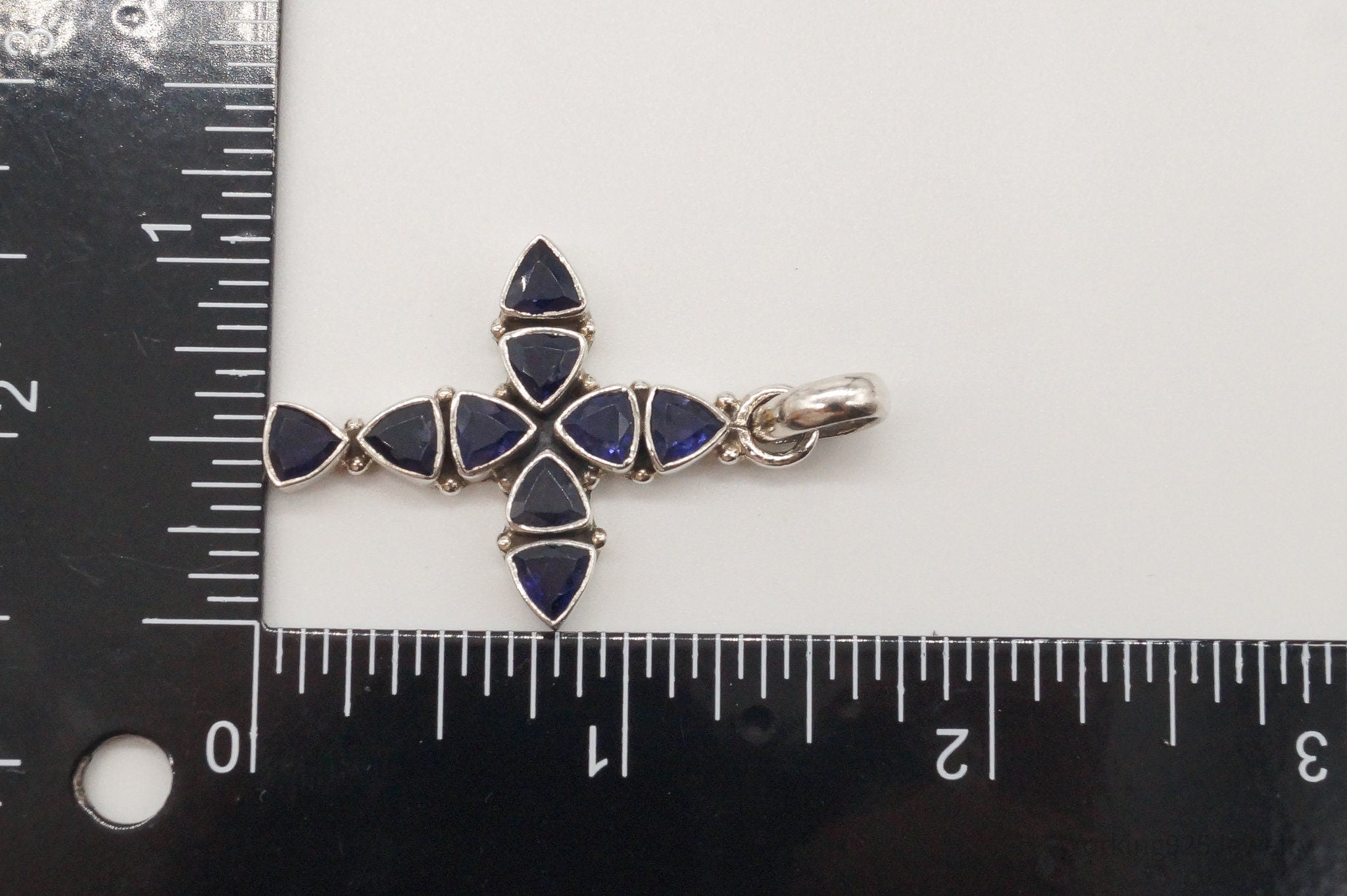 Vintage Iolite Cross Sterling Silver Pendant