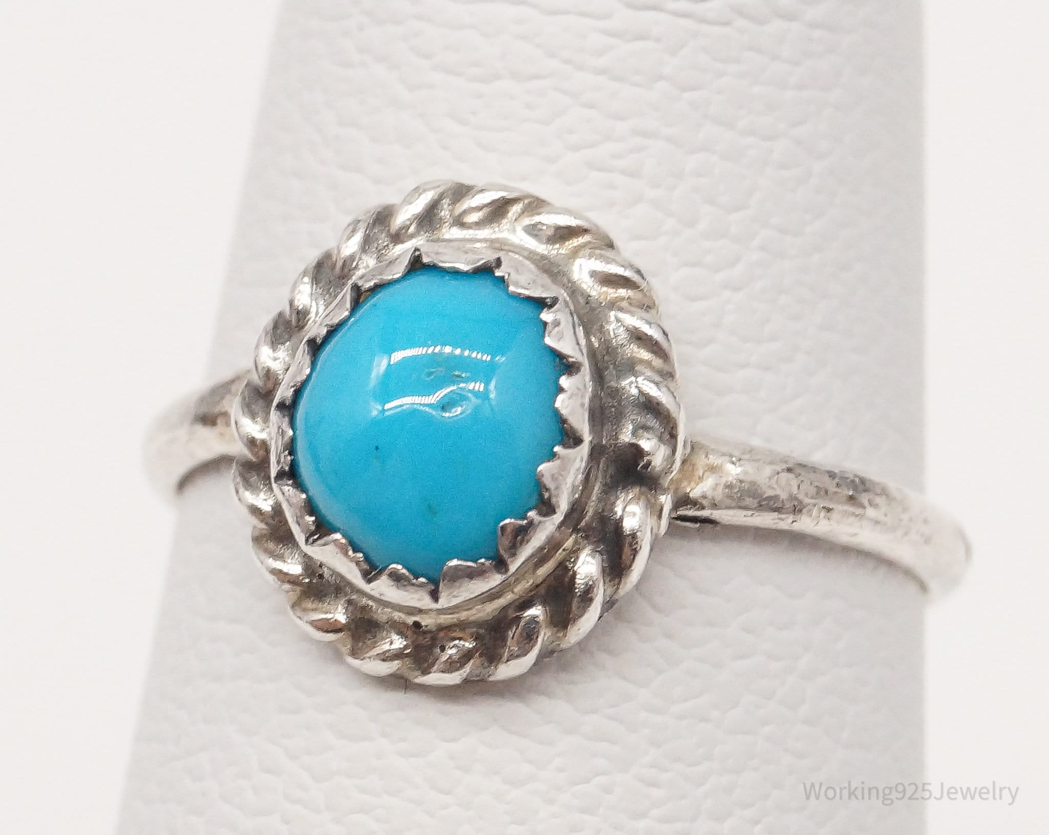 Vintage Native American Blue Turquoise Sterling Silver Ring Size 2.5