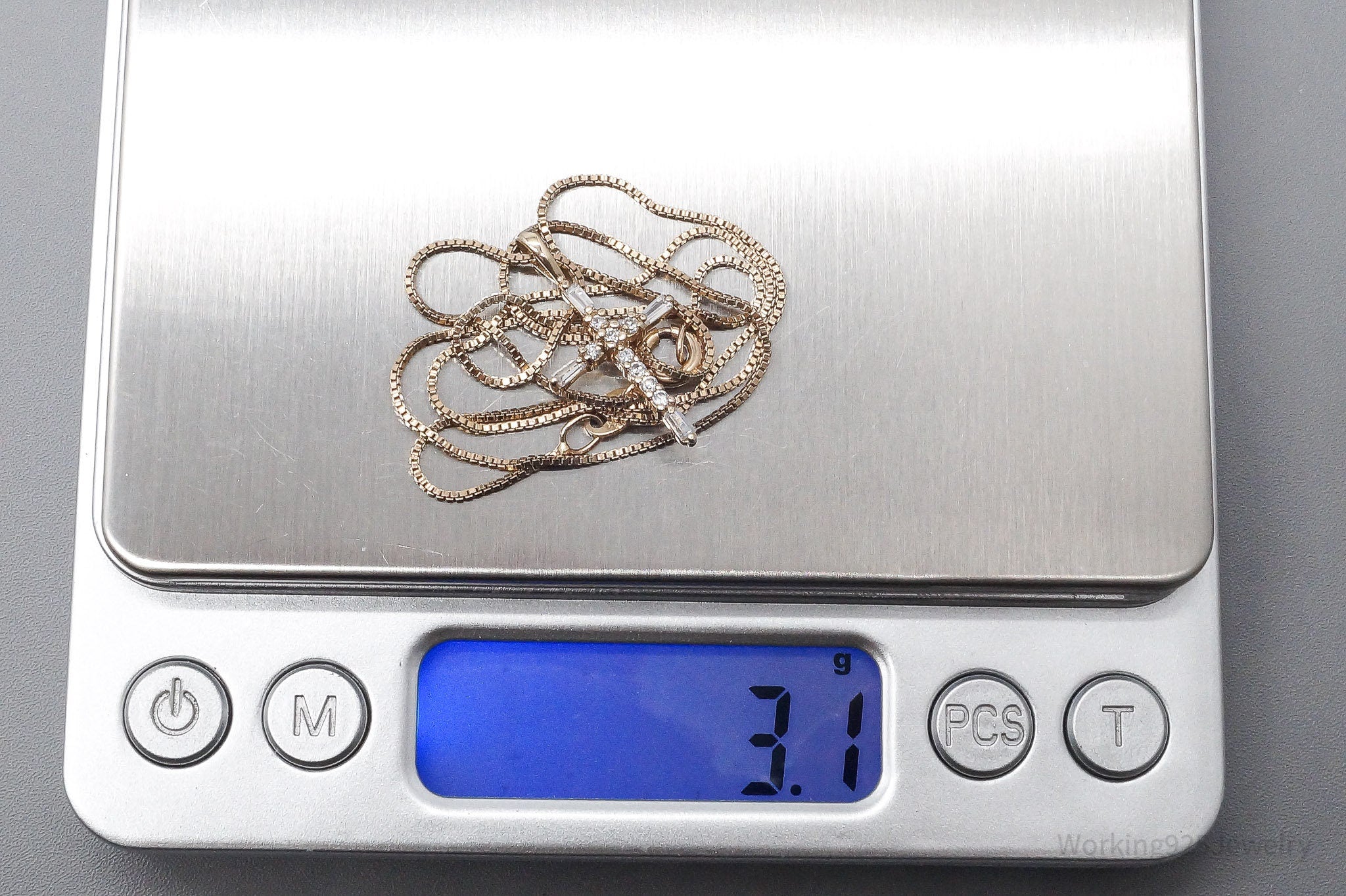 VTG Ross Simons Cubic Zirconia Cross Gold Over Sterling Silver Necklace 18"