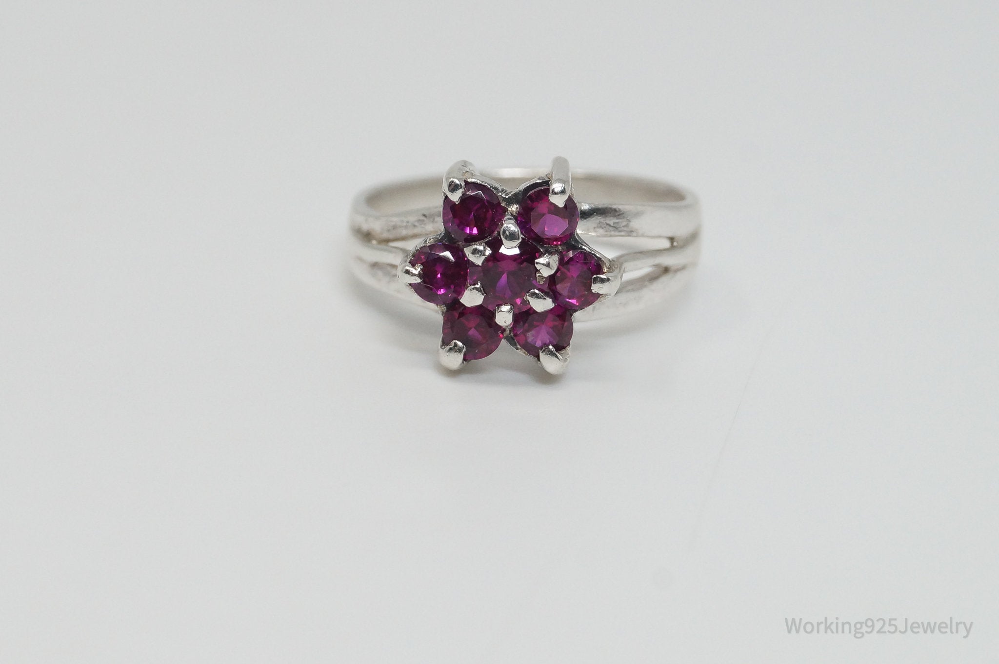 Vintage Pink Topaz Flower Cluster Ring Sterling Silver - Size 6.5