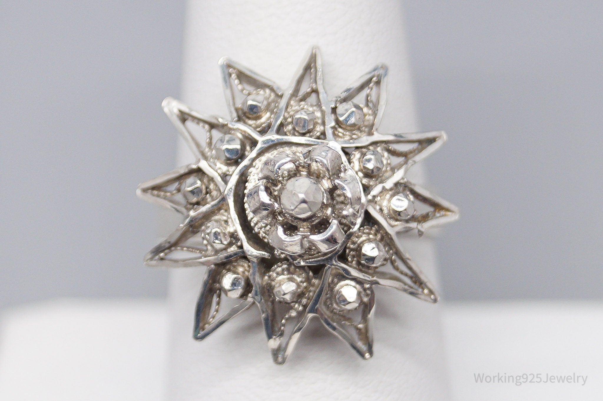 Antique Vintage Modernist Style Silver Ring - Size 8.75 Adjustable