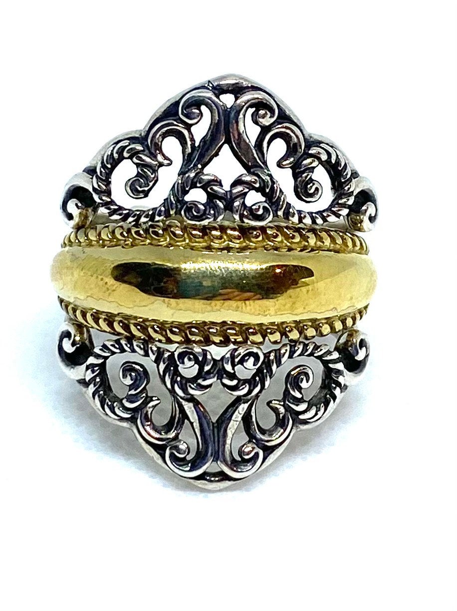 Vintage SW Carolyn Pollack Two Tone Brass Sterling Silver Ring Size 10