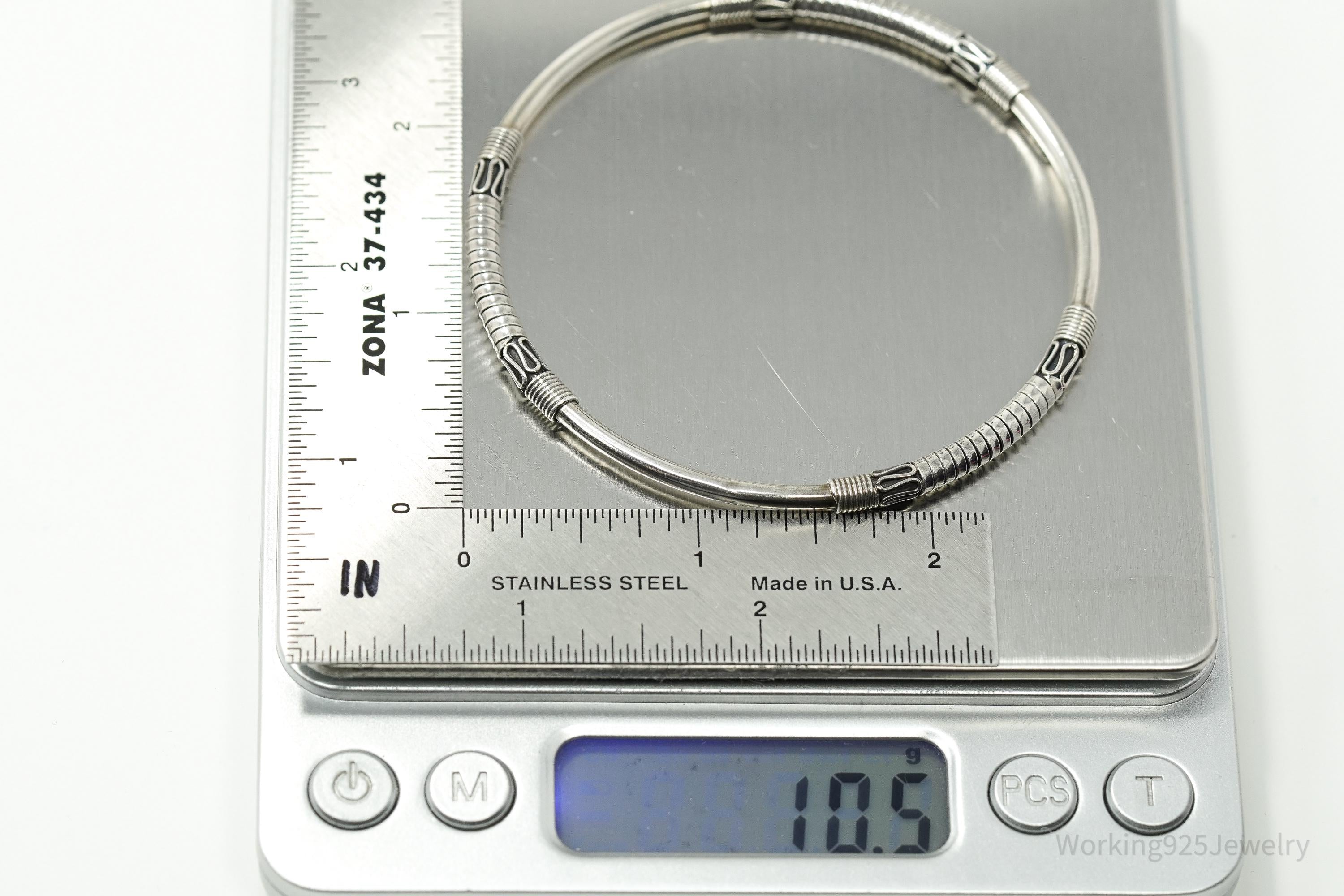 Vintage Designer BA Suarti Sterling Silver Bangle Bracelet 7 7/8"