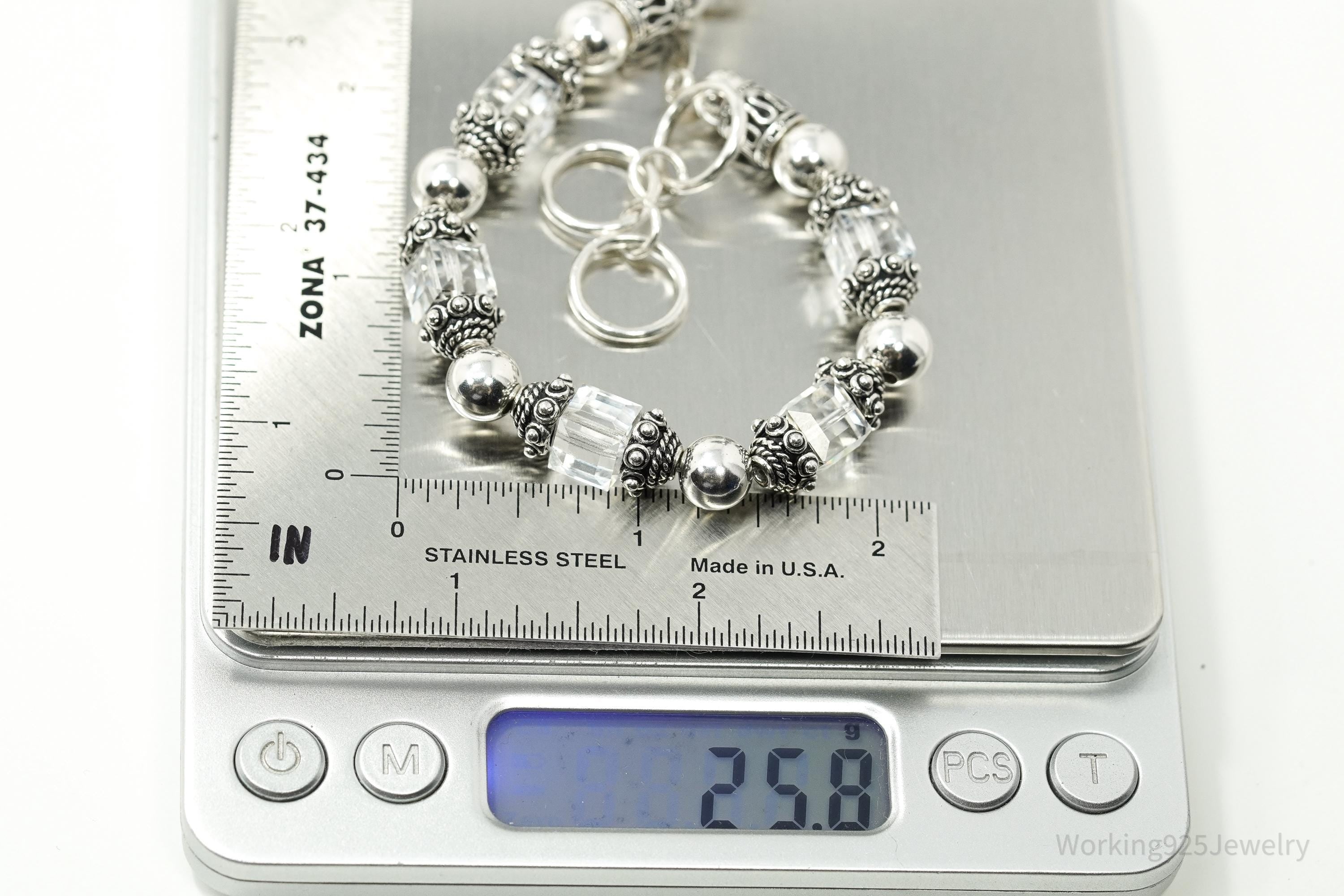 Retired Vintage Silpada Swarovski Crystal Sterling Silver Toggle Bracelet - 8 5/8"