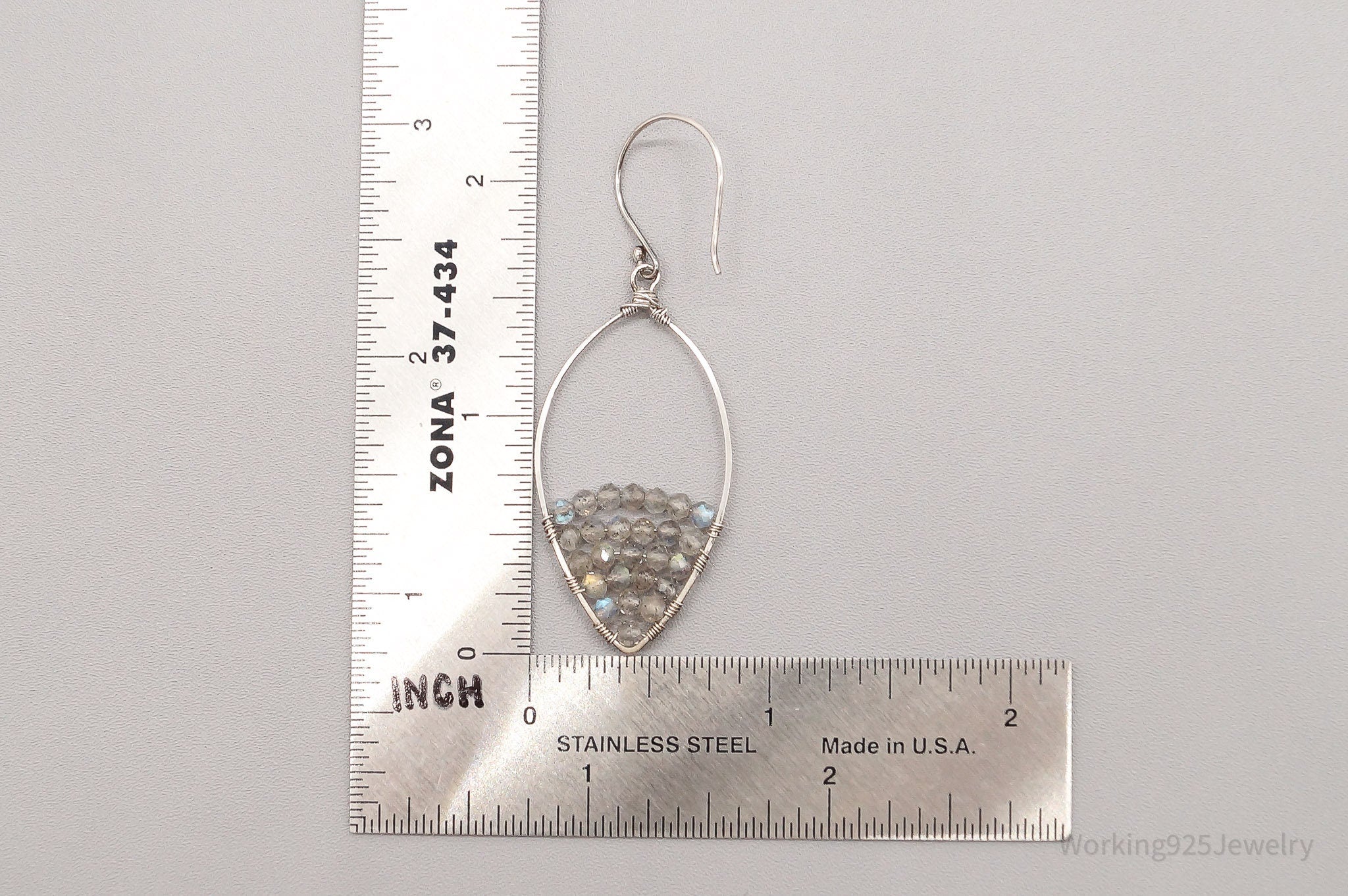 Vintage Labradorite Beaded Silver Earrings