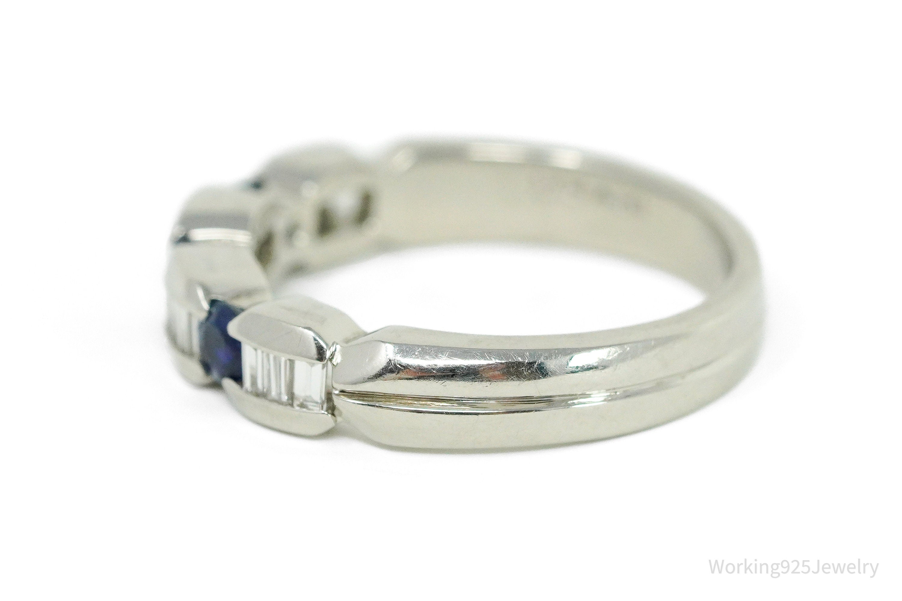 Platinum and Mixed Cut Sapphire and Diamond Prong Set Ring - Size 7.25