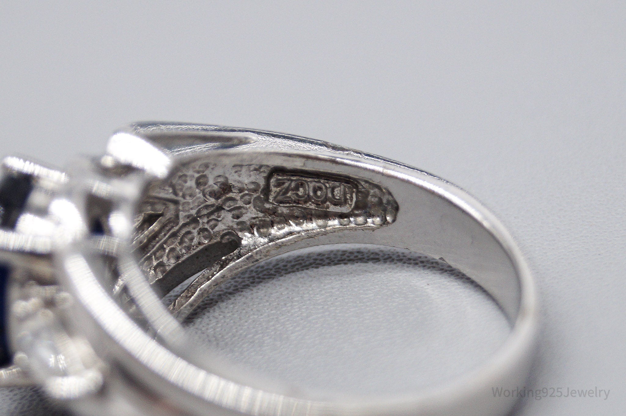Vintage Lab Sapphire Diamonique Cubic Zirconia Sterling Silver Ring - Size 7.75
