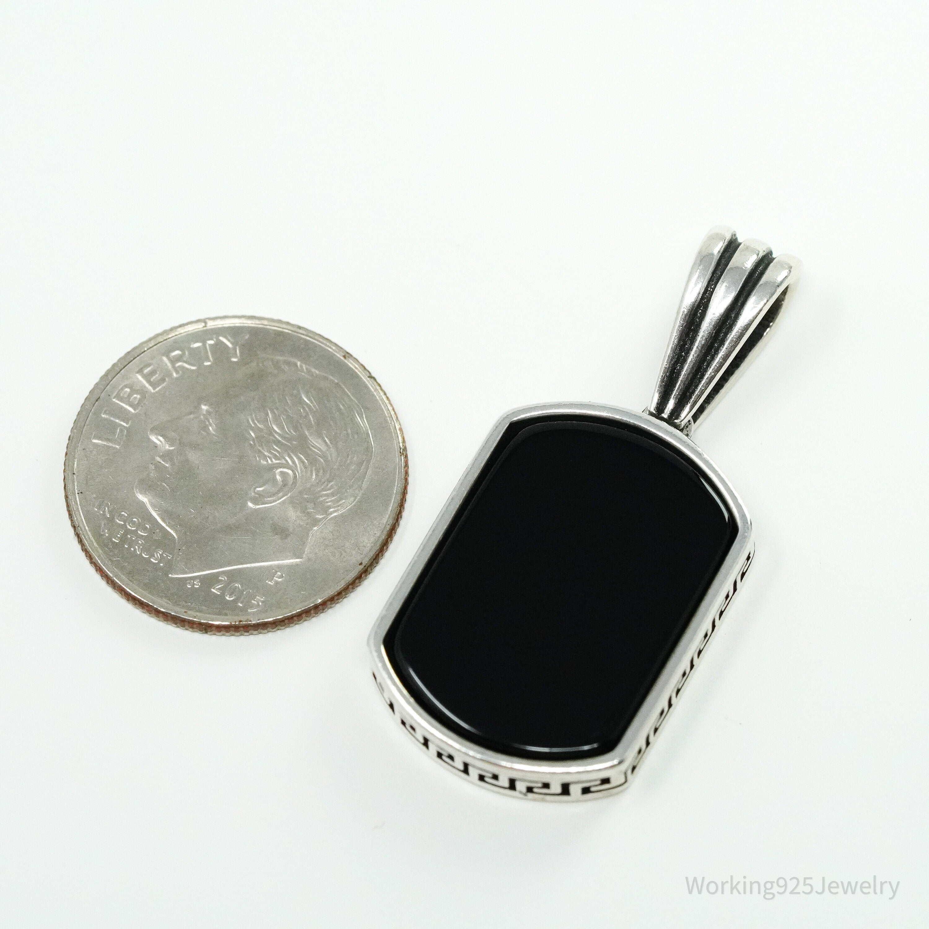 Vintage BS Black Onyx Sterling Silver Necklace Pendant