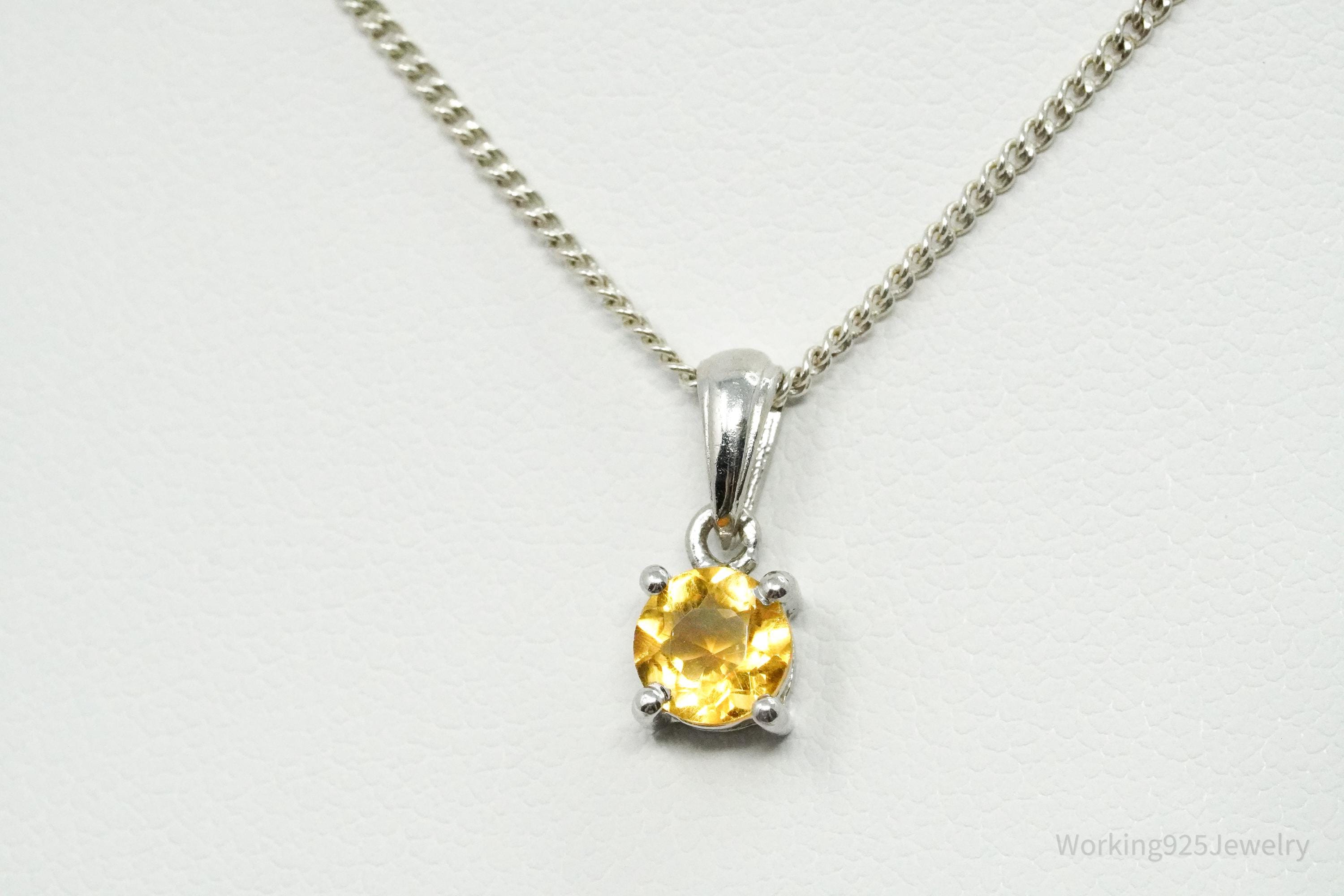 Vintage Citrine Sterling Silver Necklace 19"