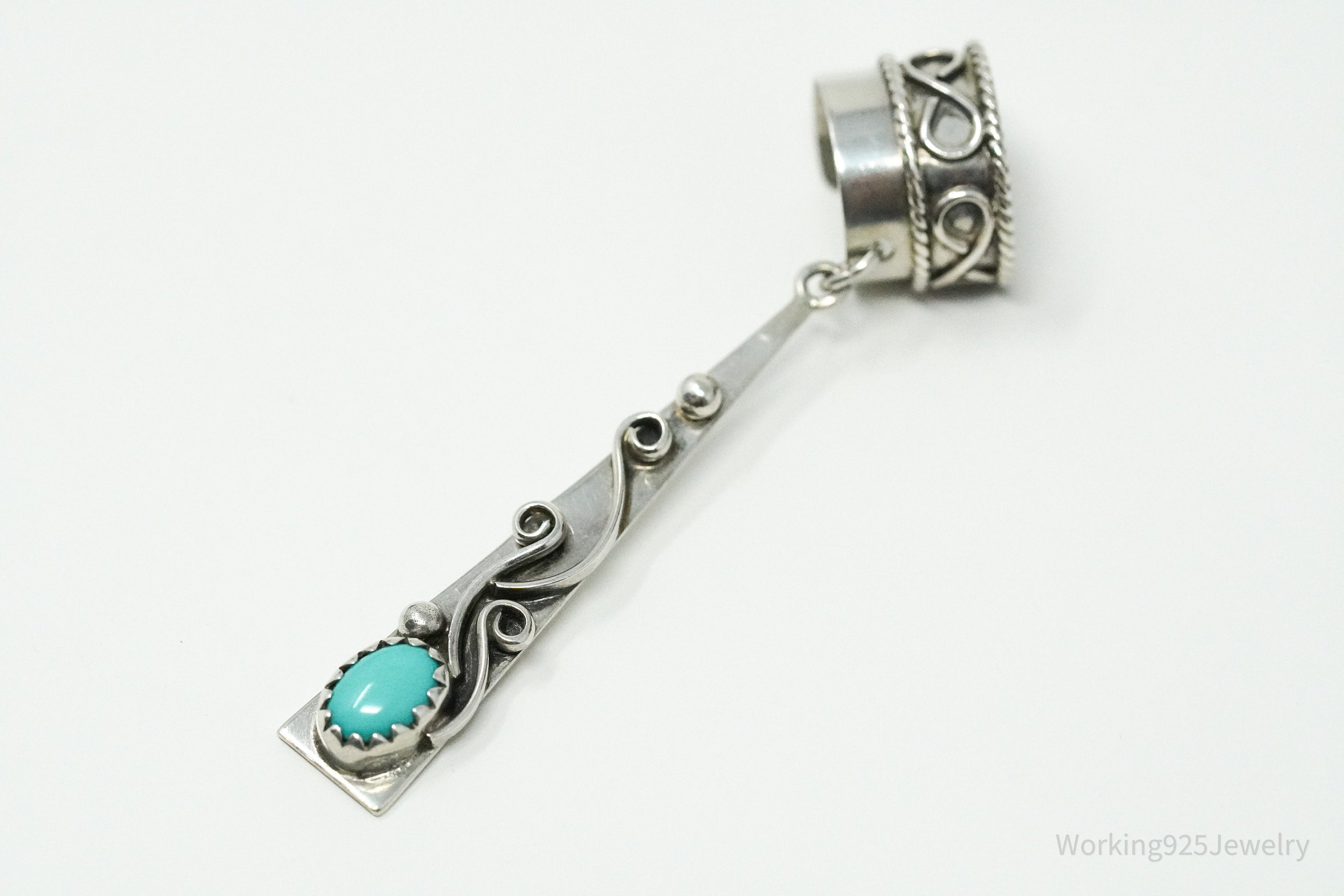 Vintage Turquoise Western Style Sterling Silver Ear Cuff
