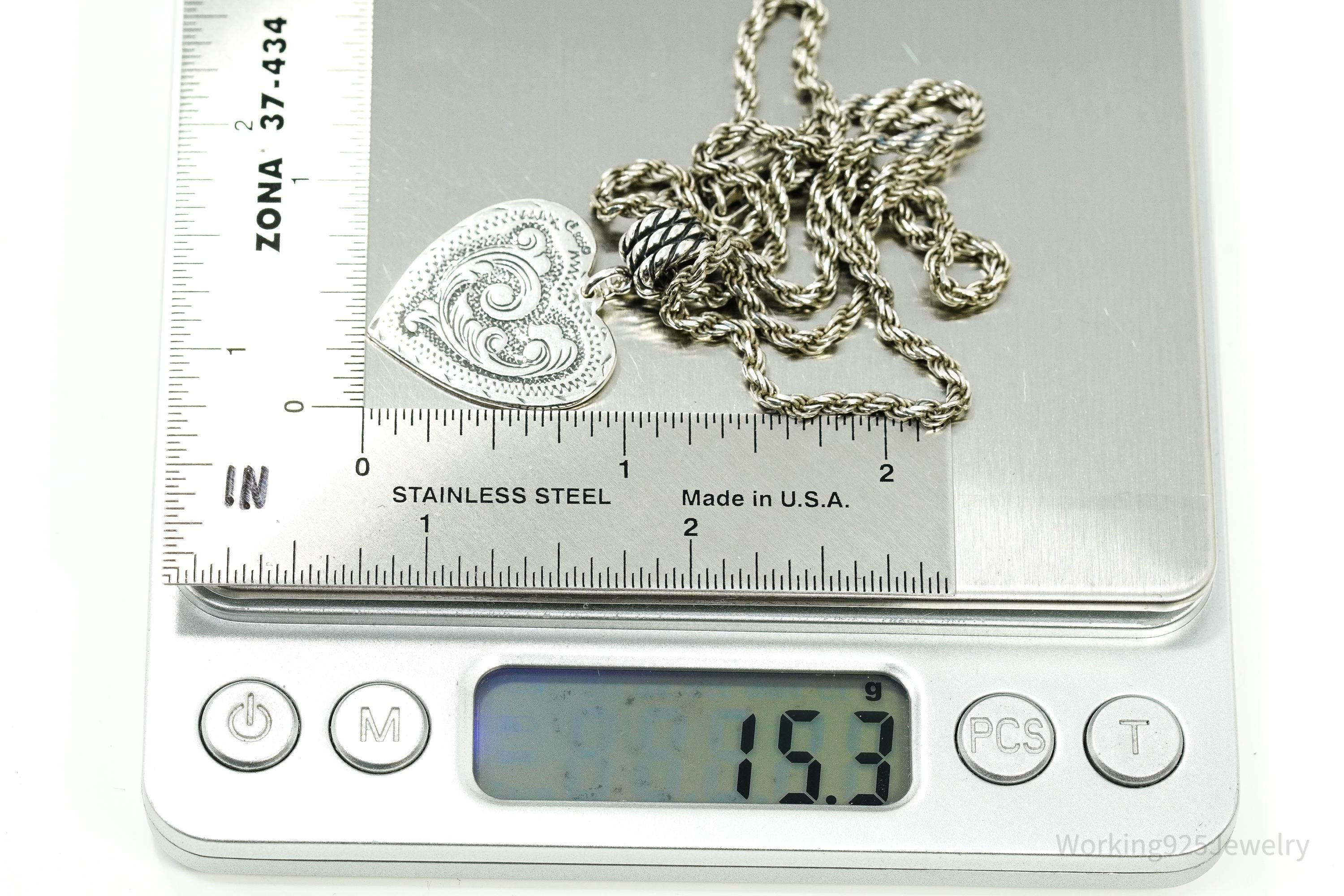 Vintage Native Carolyn Pollack Relios Flower Heart Sterling Silver Necklace 18"