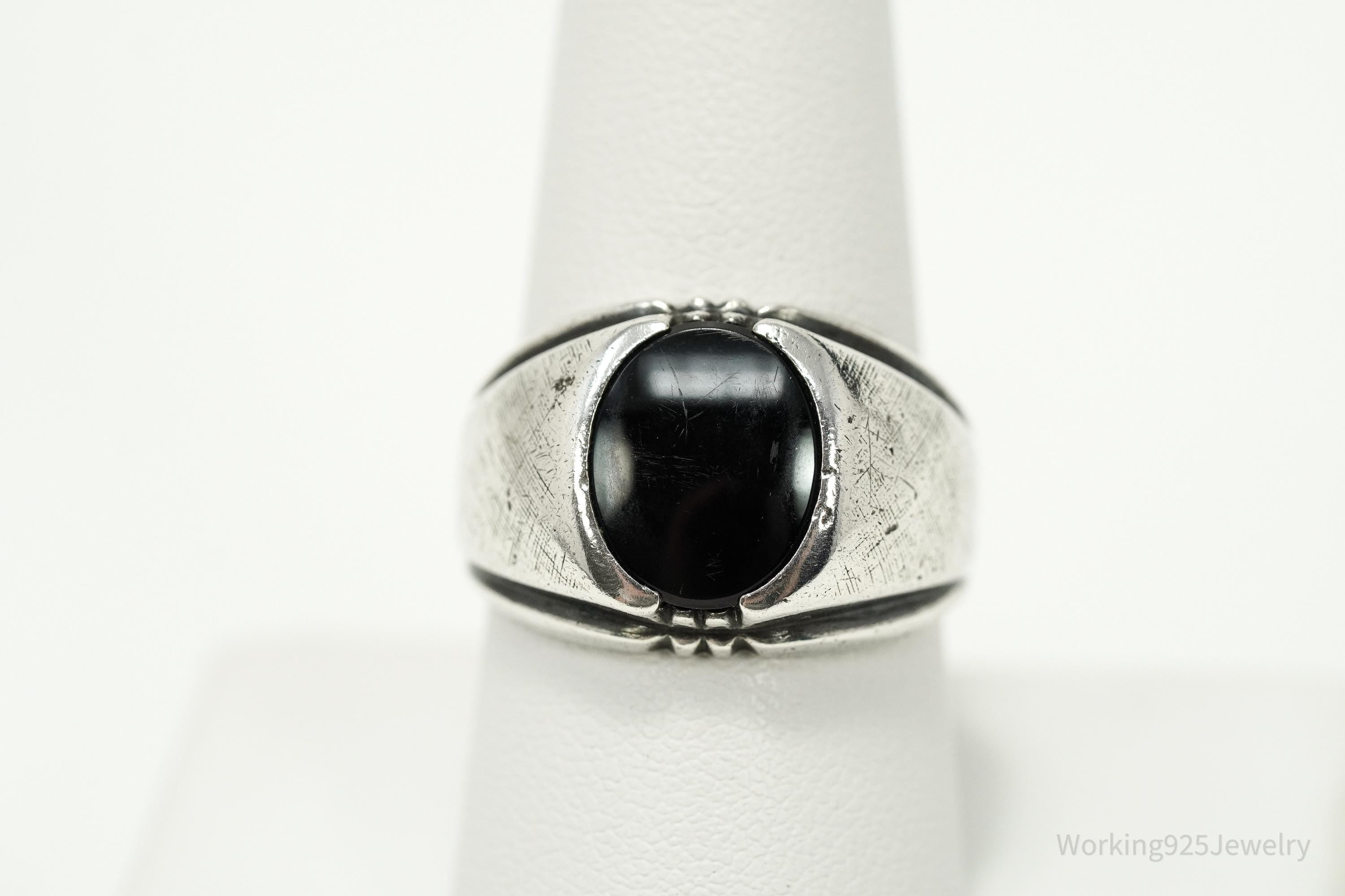 Antique Designer Clark & Coombs Black Onyx Sterling Silver Ring - Size 8.75