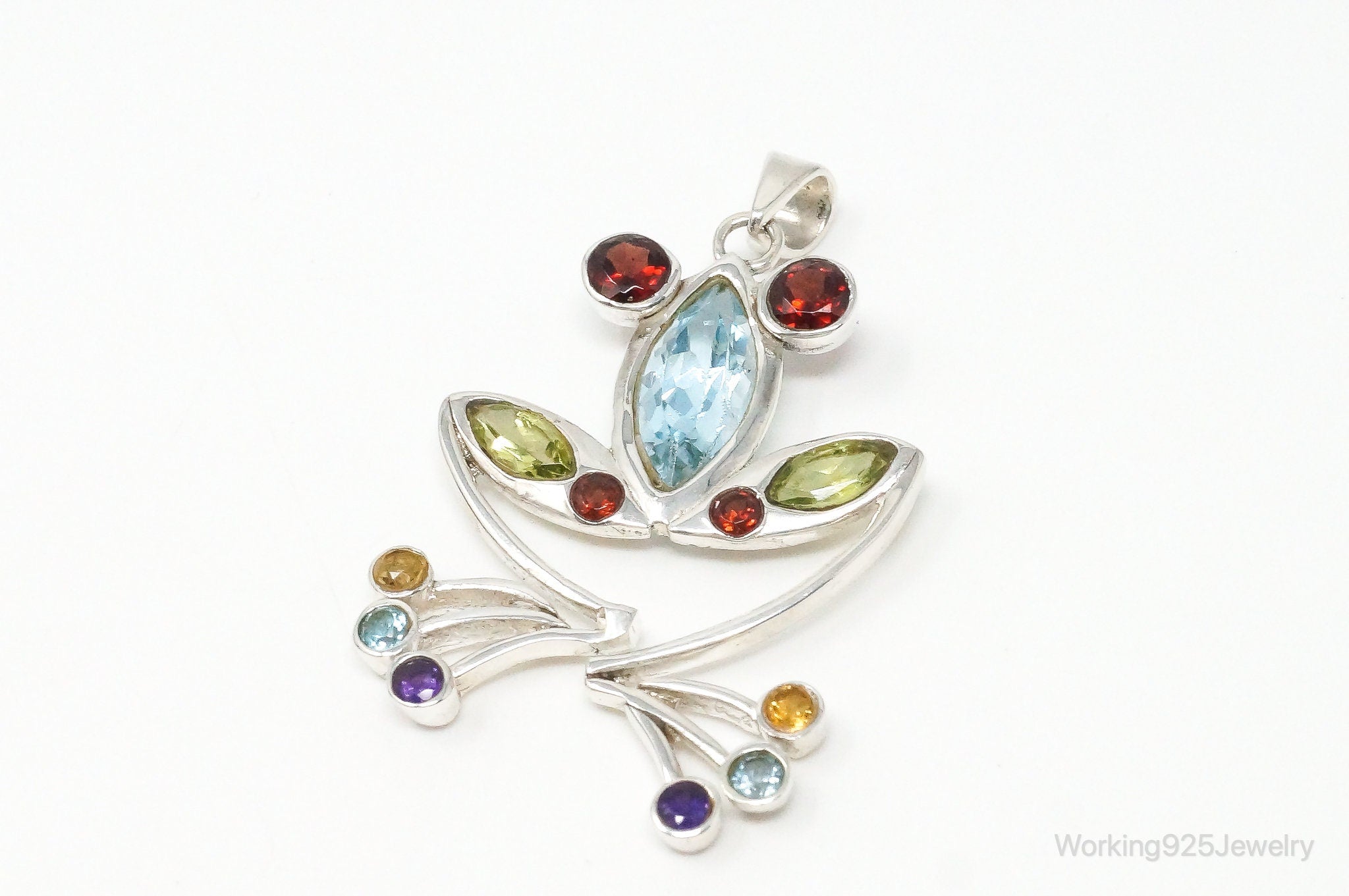 Vintage Multi Gem Tree Frog Sterling Silver Necklace Pendant