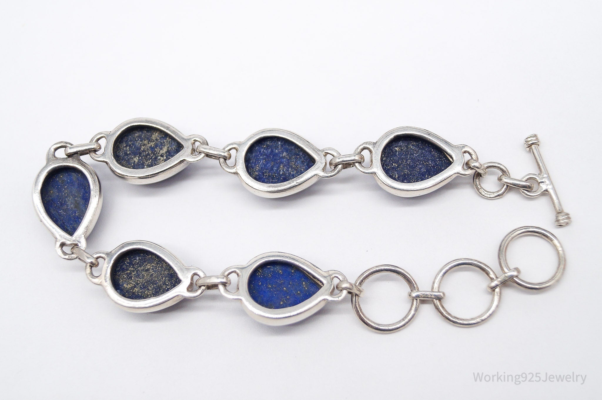 Vintage TGGC Lapis Lazuli Sterling Silver Toggle Bracelet - 7 5/8"