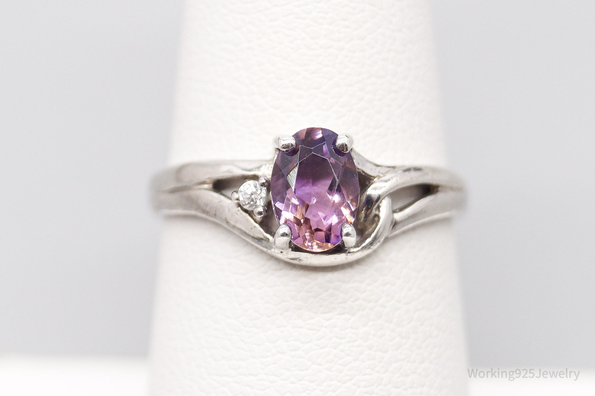 Vintage Amethyst Cubic Zirconia Sterling Silver Ring - Size 7