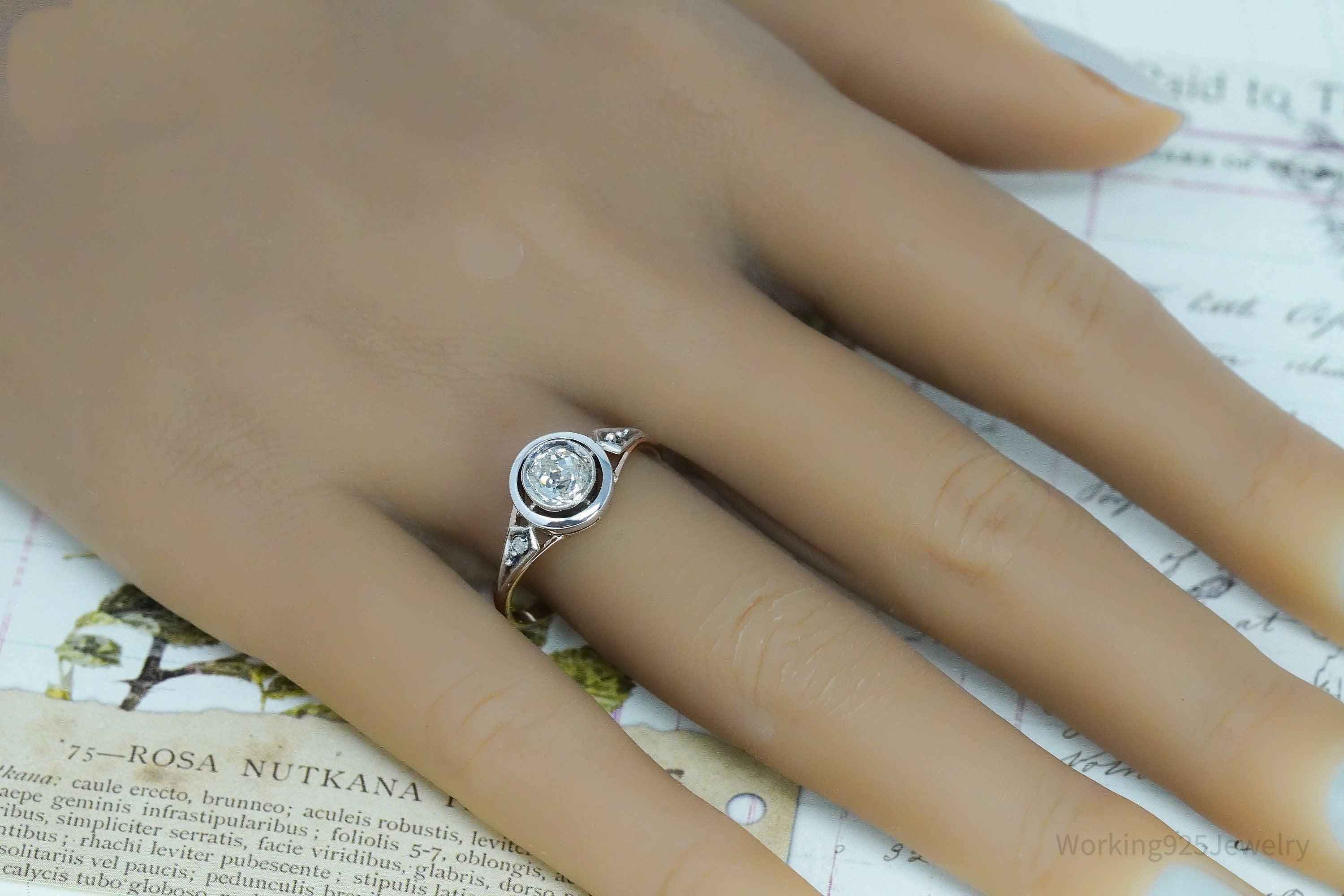 Antique 14K Rose Gold, Sterling Silver, & Diamond Ring - Size 9.25