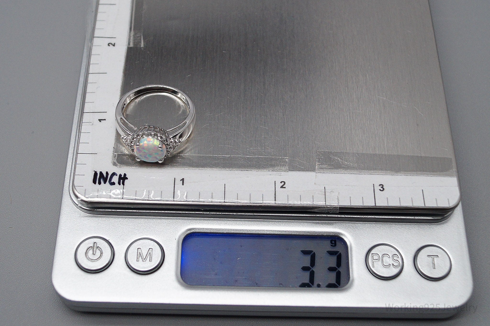 Vintage White Opal Cubic Zirconia Sterling Silver Ring - Size 7