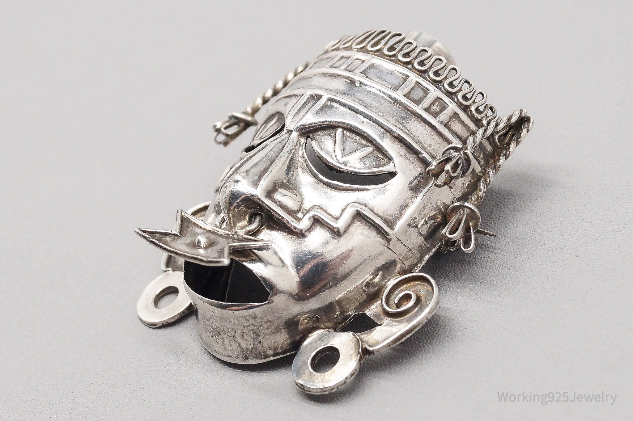 Vintage Sterling silver Mexico Mayan Peruvian Mask Pendant orders brooch pin