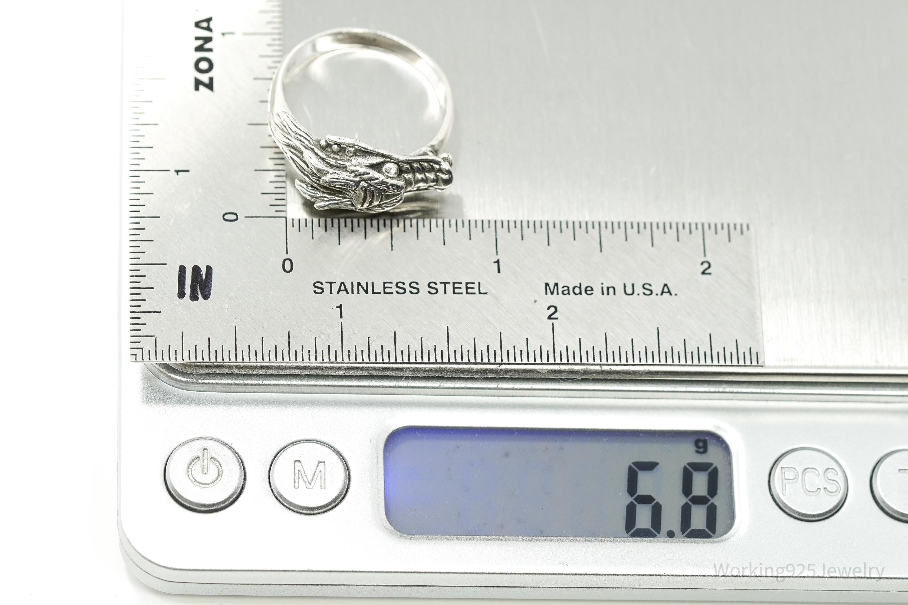 Vintage Dragon Head Sterling Silver Ring - Size 10.25