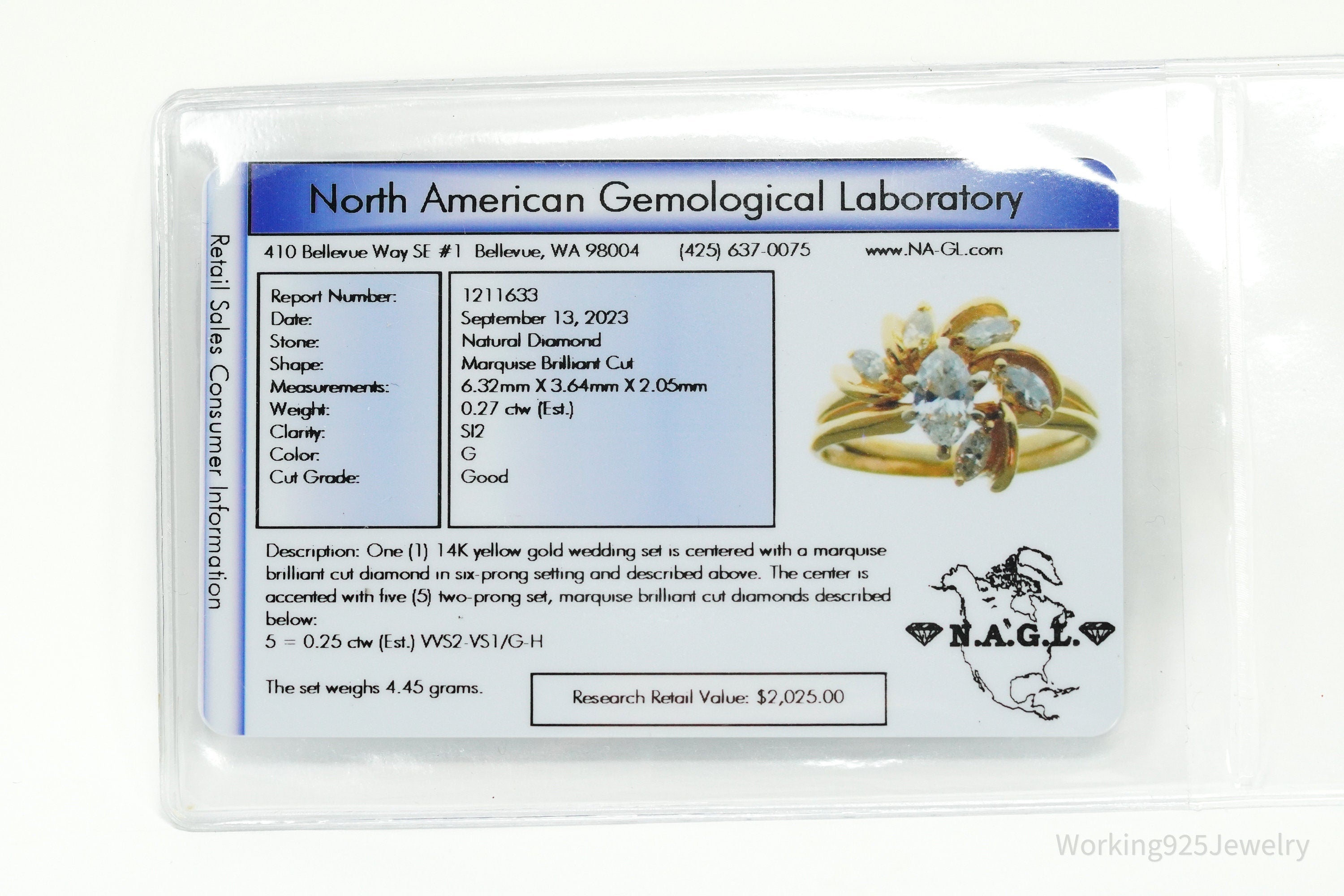 14K Yellow Gold & Marquise Diamond Cut Wedding Set Ring - Size 6