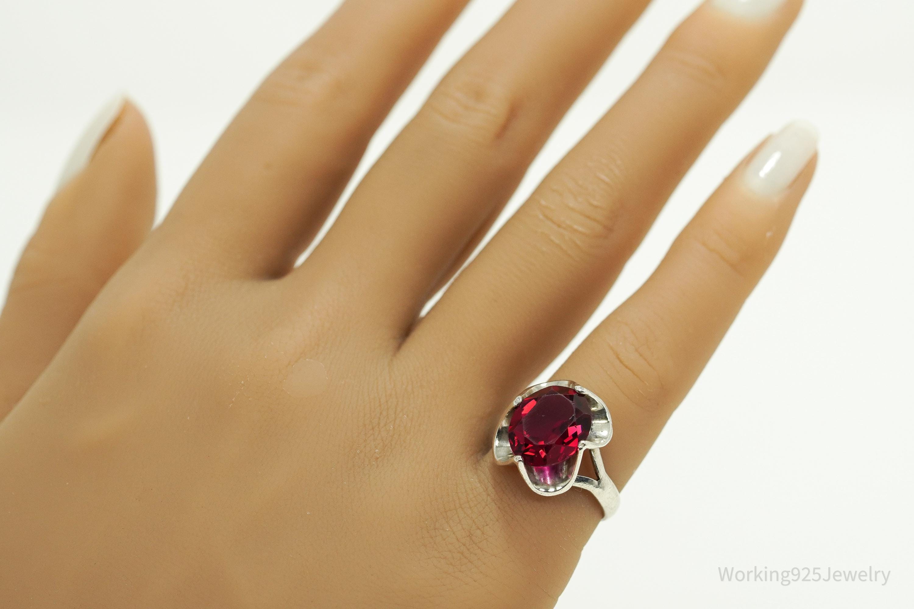 Vintage Art Glass Sterling Silver Ring - Size 6.75