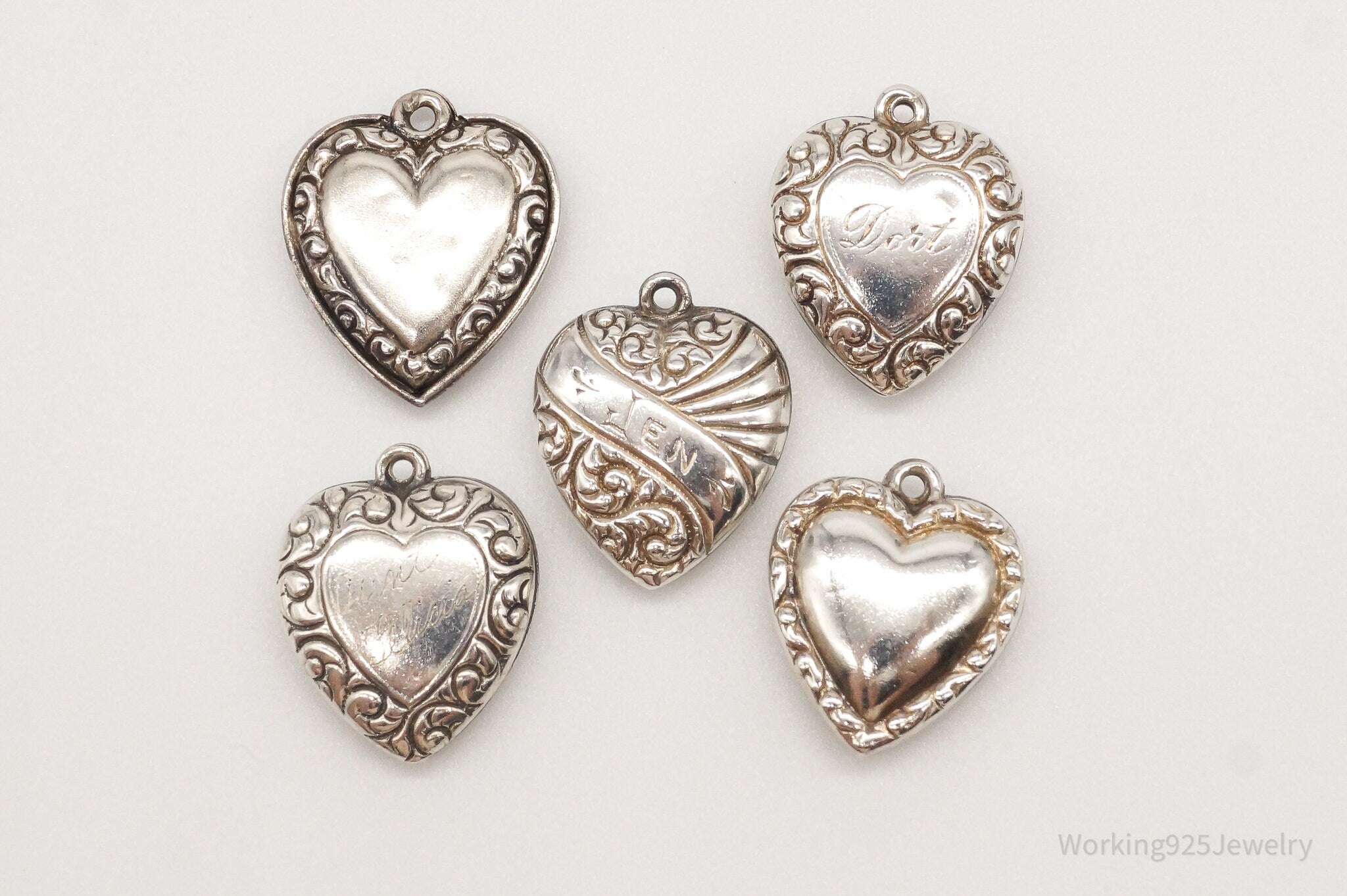 Vintage Puffy Hearts Sterling Silver Charms Lot