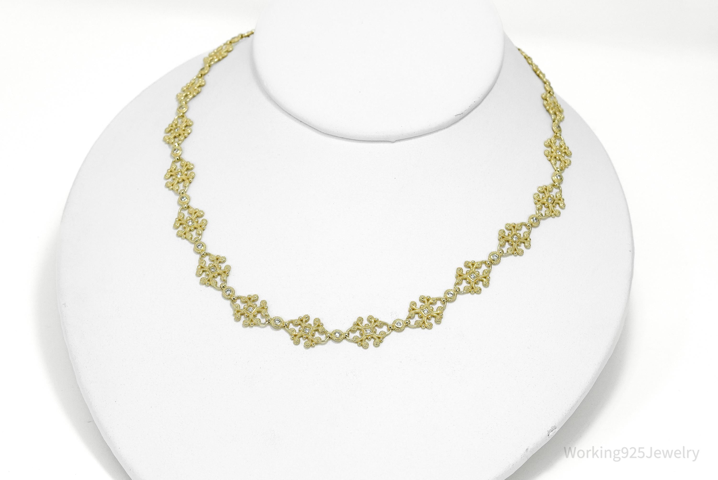 Vintage Gold Vermeil Cubic Zirconia Sterling Silver Necklace 16"