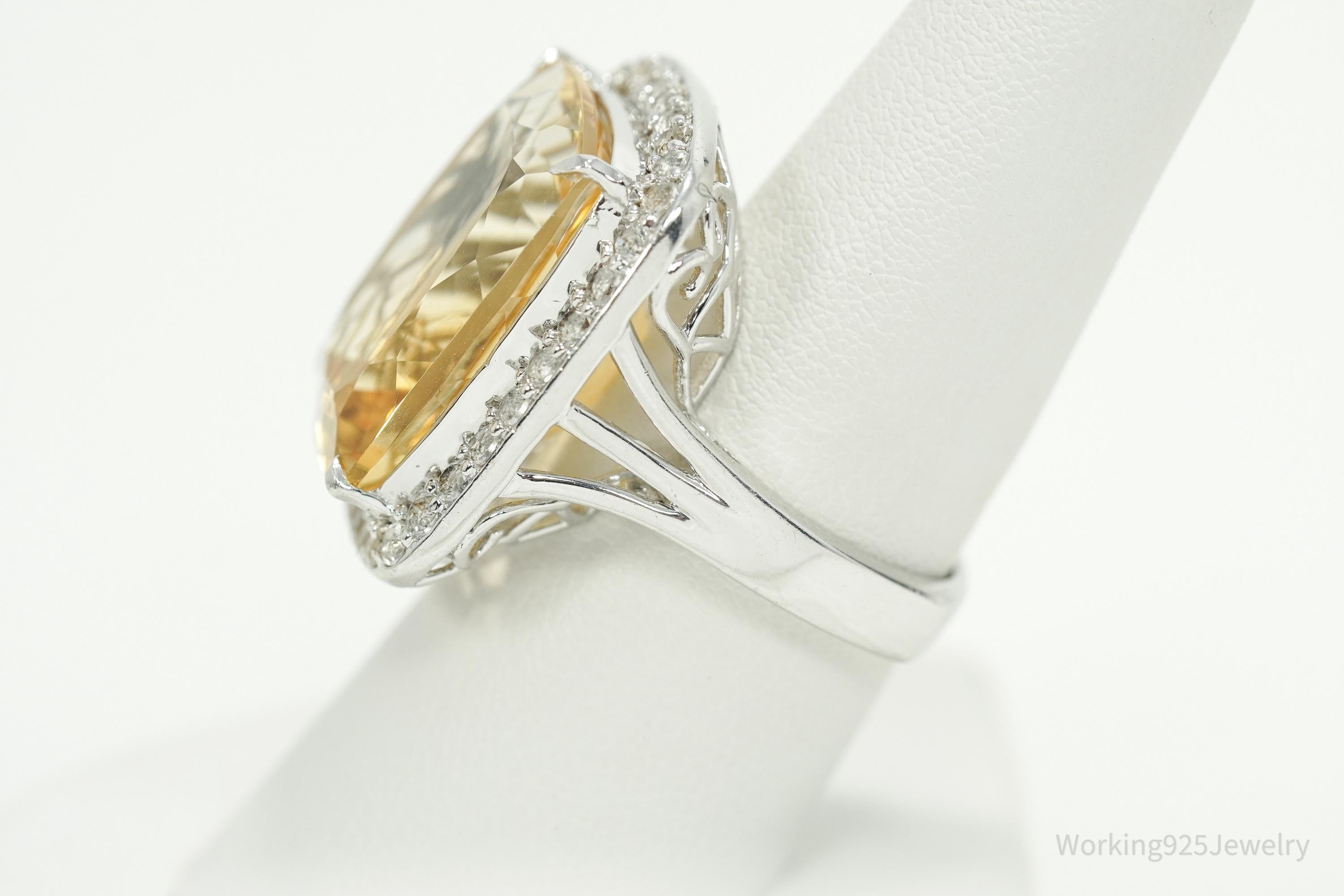 KHR Large Citrine & Cubic Zirconia Sterling Silver Ring Size 7.5