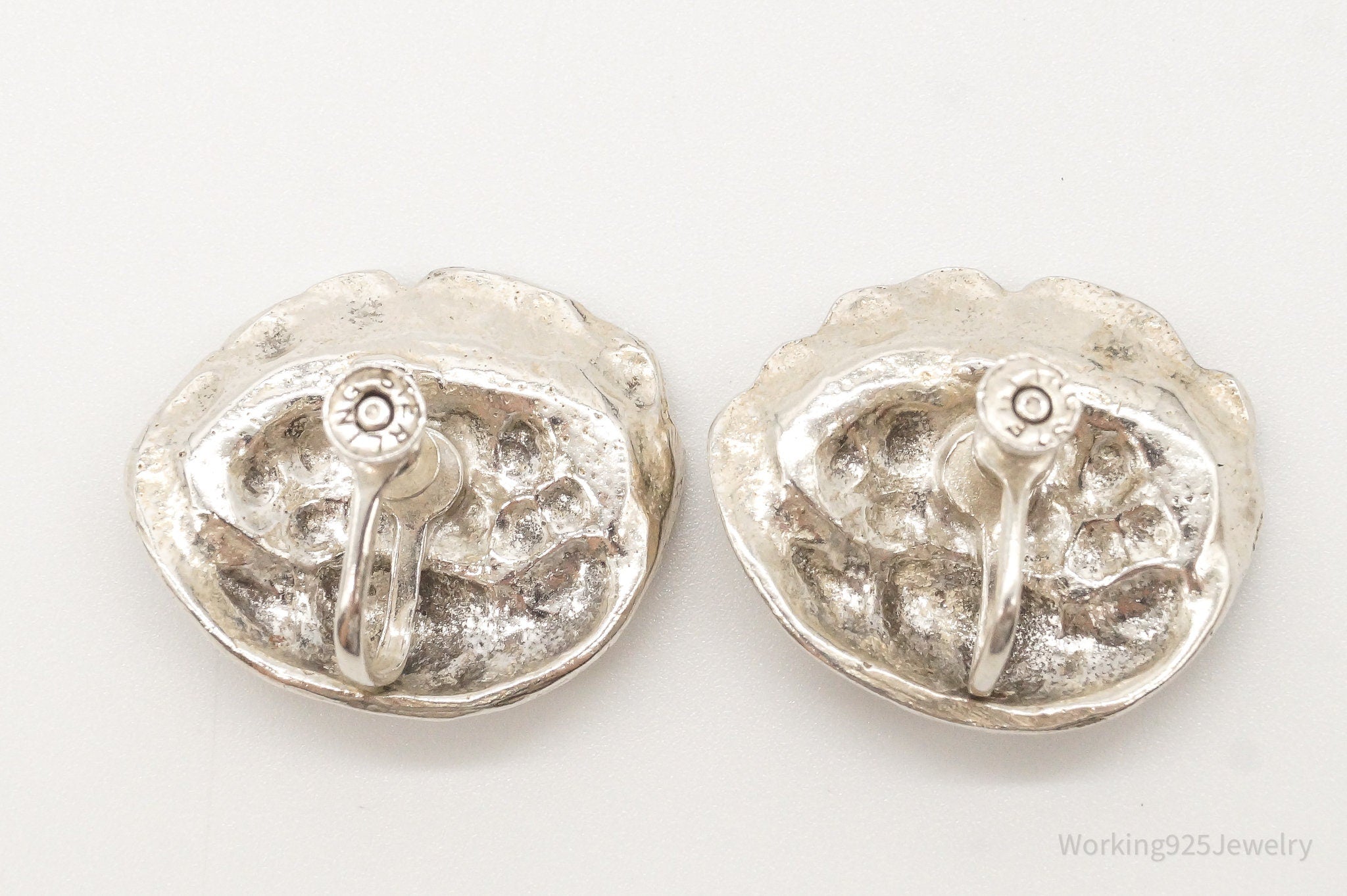 Antique Flowers Sterling Silver Screw Back Earrings