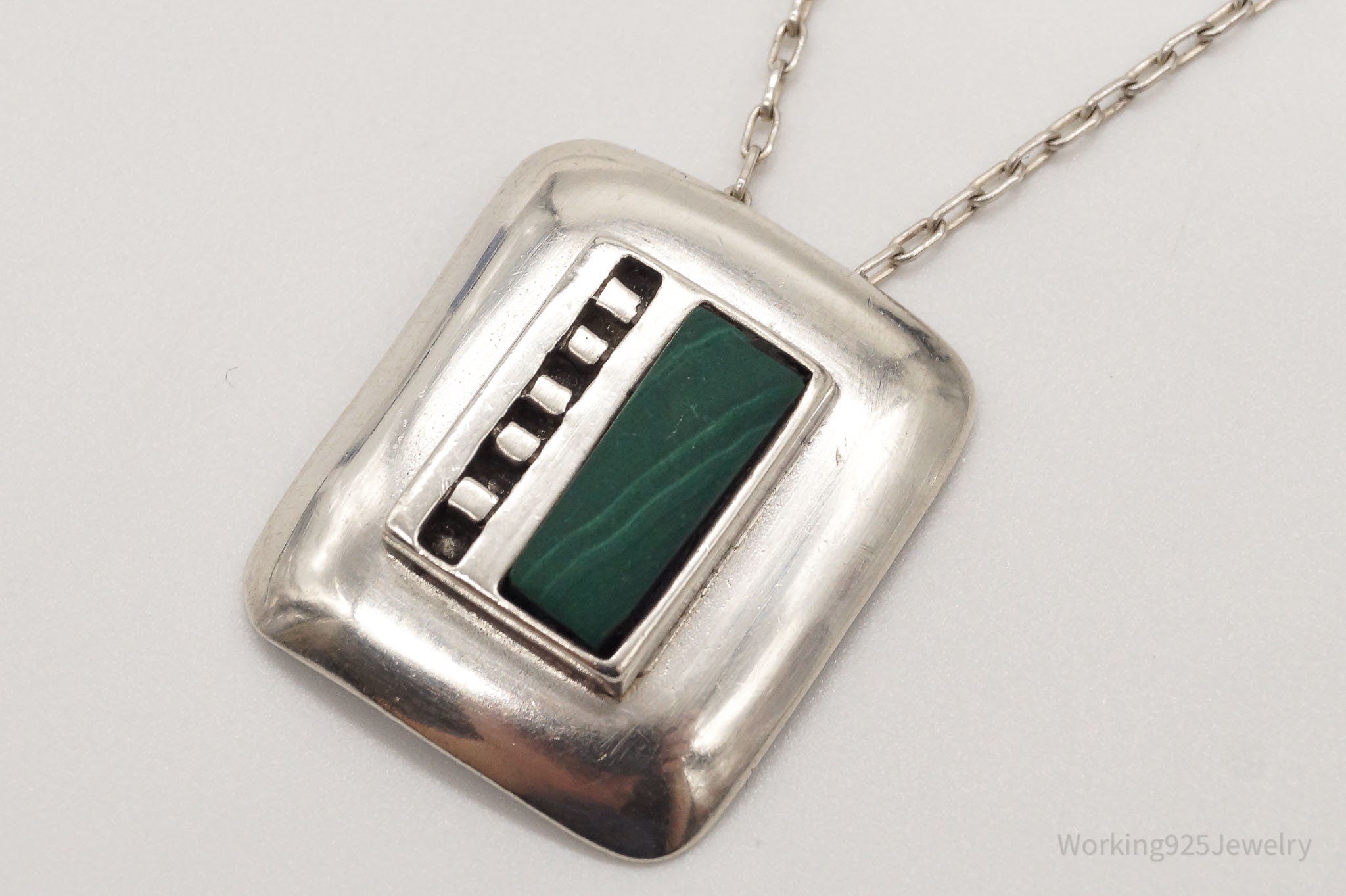 Vintage Malachite Modernist Sterling Silver Necklace