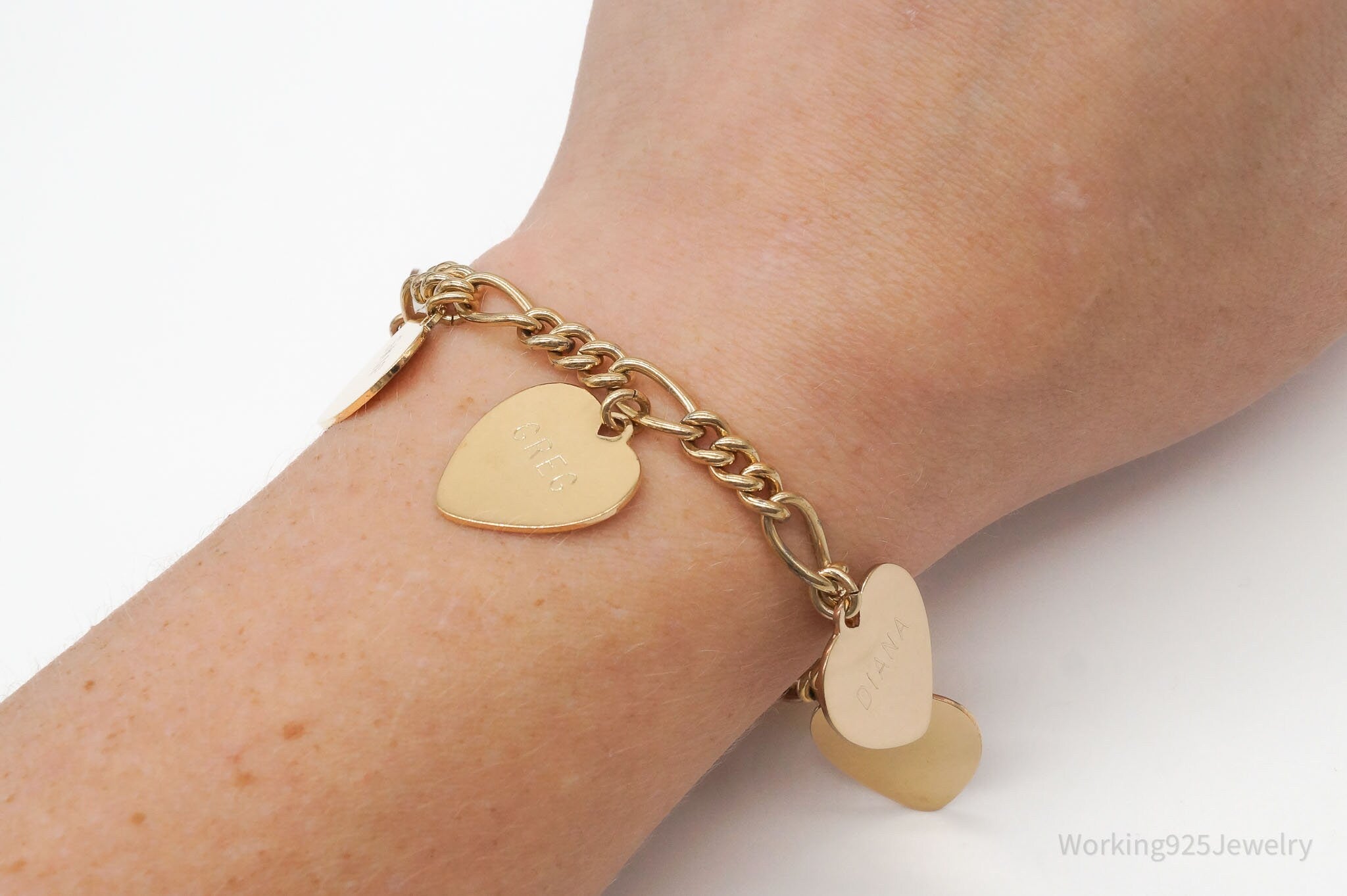 Vintage 1960s Heart Charms 1/20 12K Gold Filled Chain Bracelet