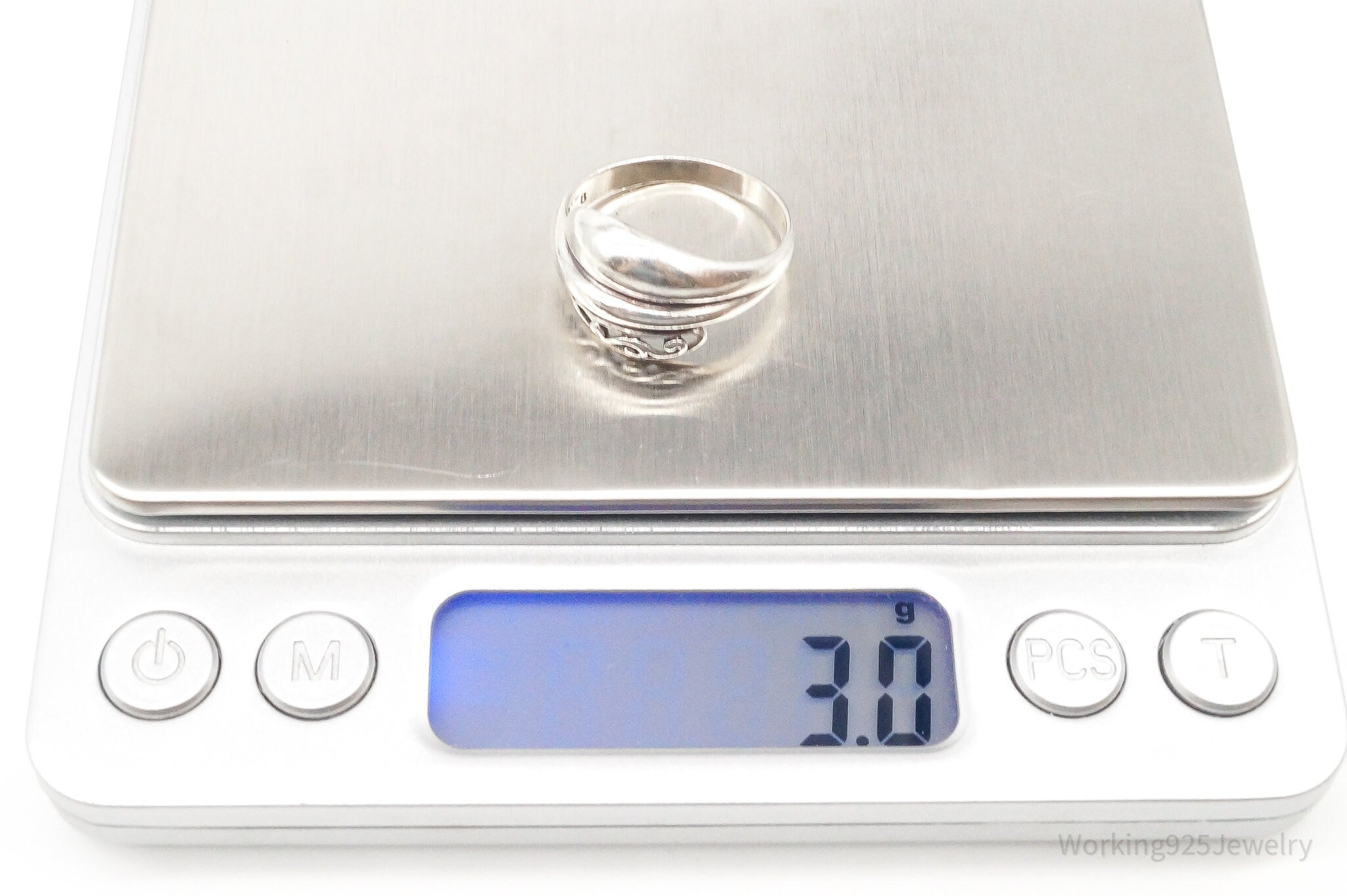 Vintage Designer Jez Art Deco Style Sterling Silver Ring - Size 7.5