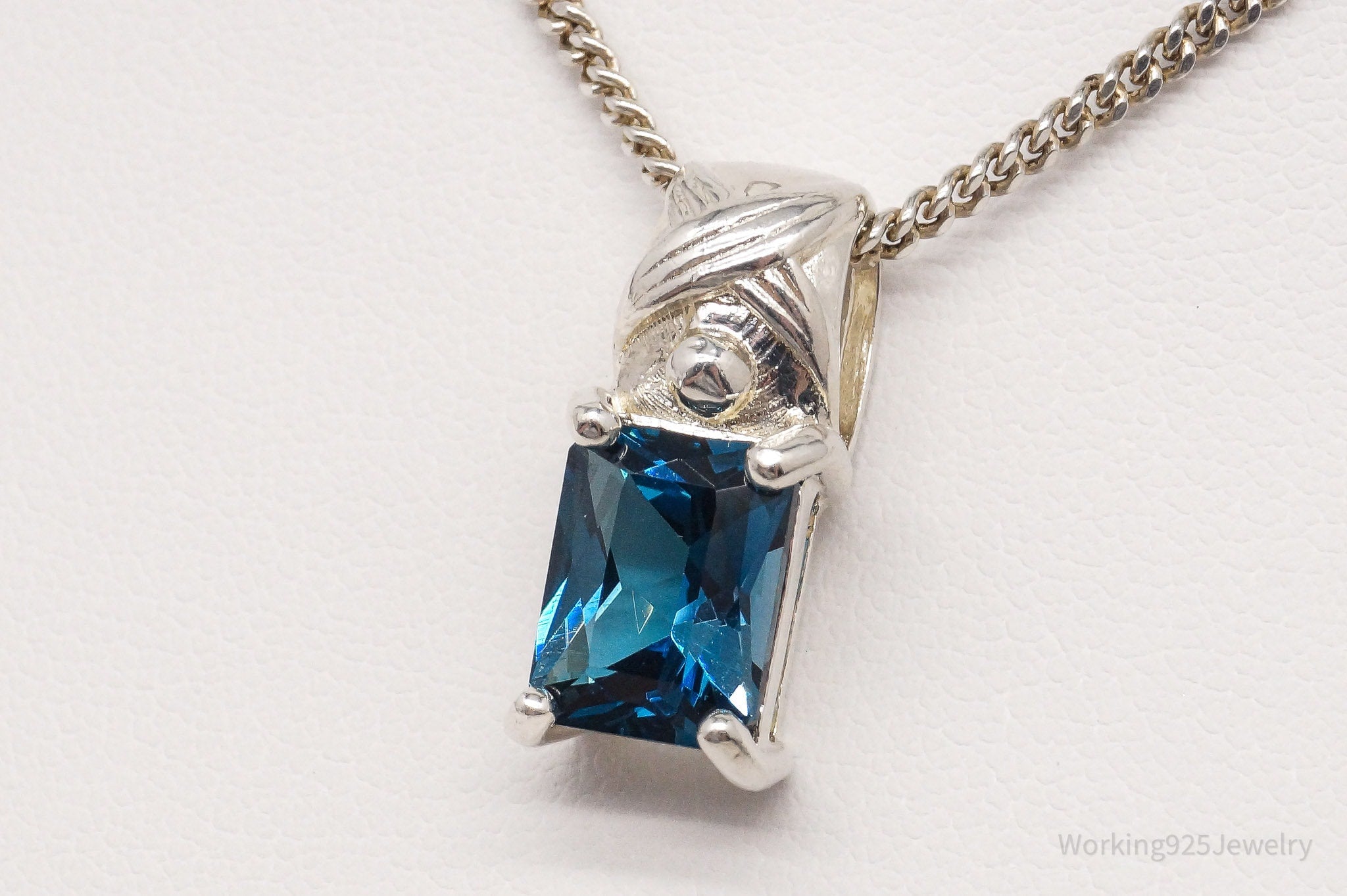 Vintage London Blue Topaz Sterling Silver Necklace 18"