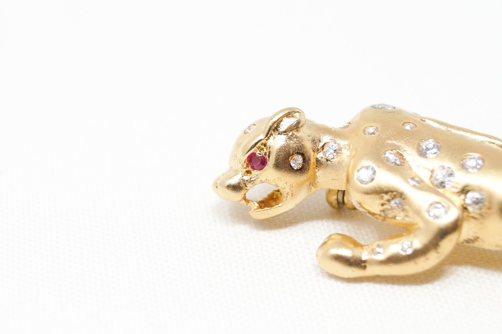 Vintage Gold Vermeil Garnet CZ Cheetah Sterling Silver Brooch Pin