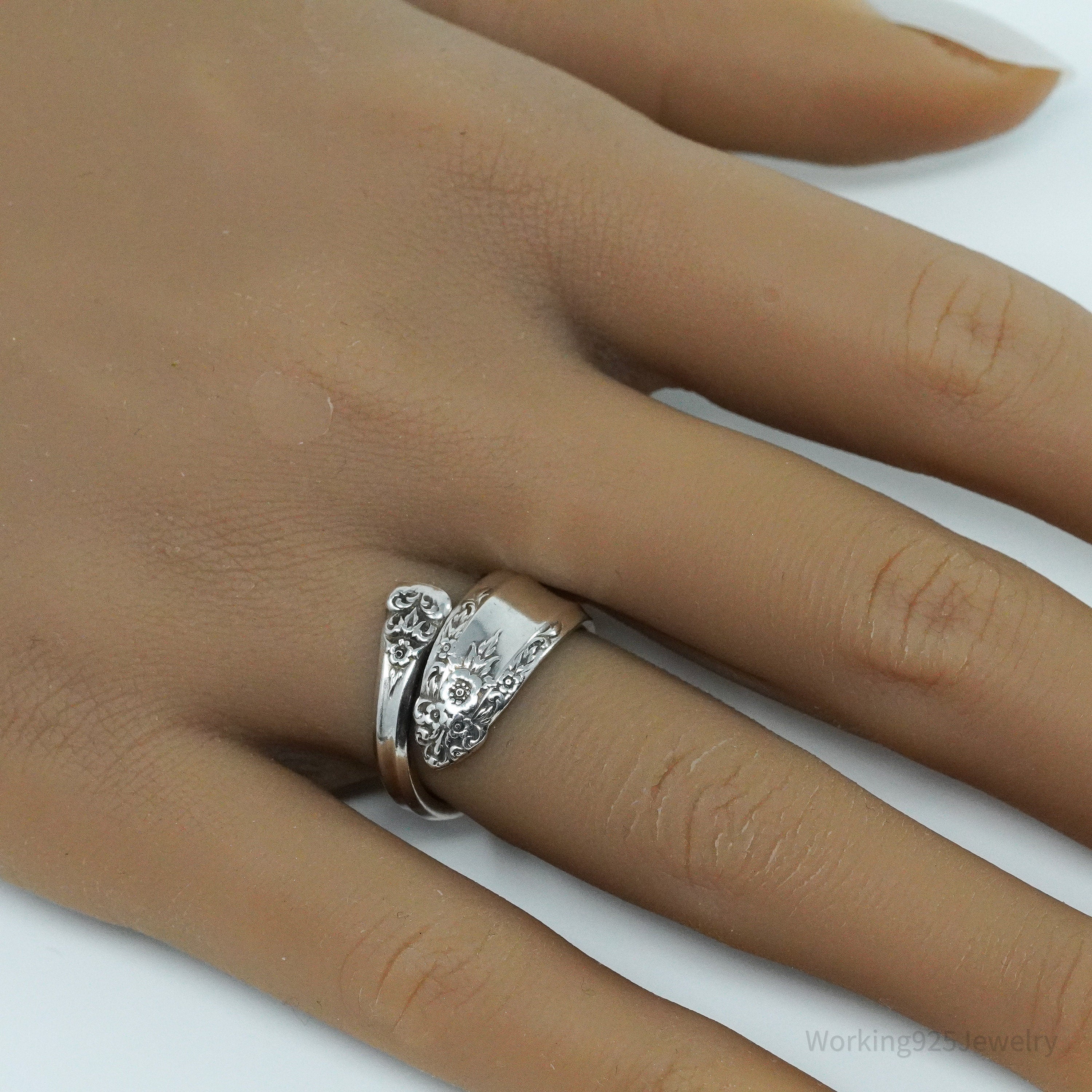 Antique International Sterling Silver Floral Spoon Ring Size 6.5