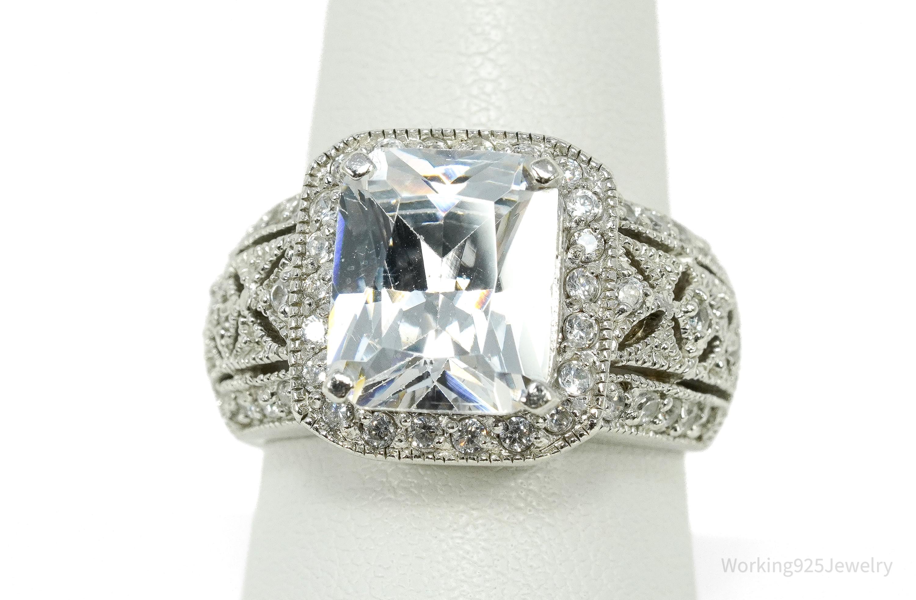 Vintage Large Cubic Zirconia Sterling Silver Ring Size 9