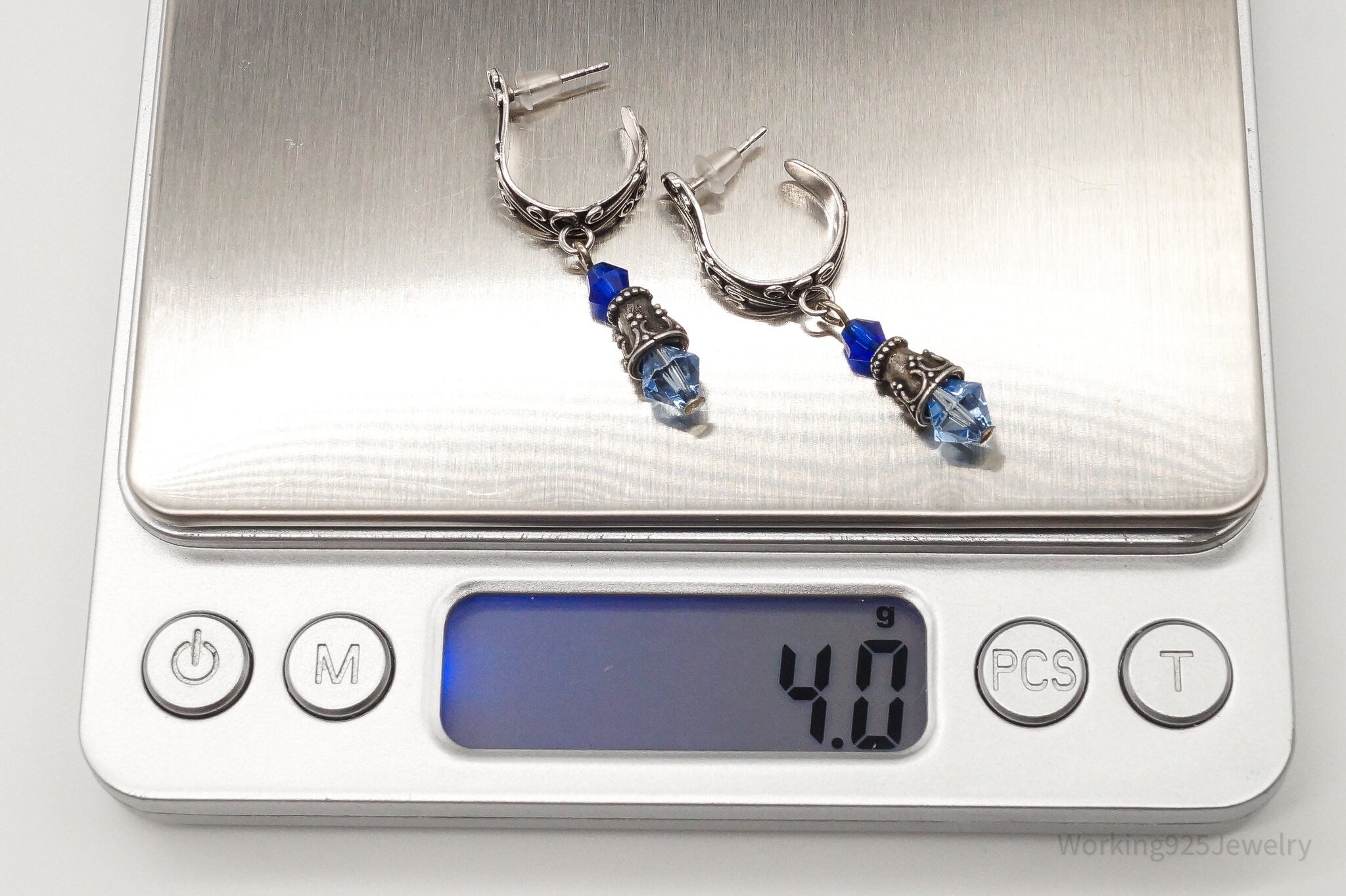 Vintage Bali Inspired Blue Bead Silver Earrings