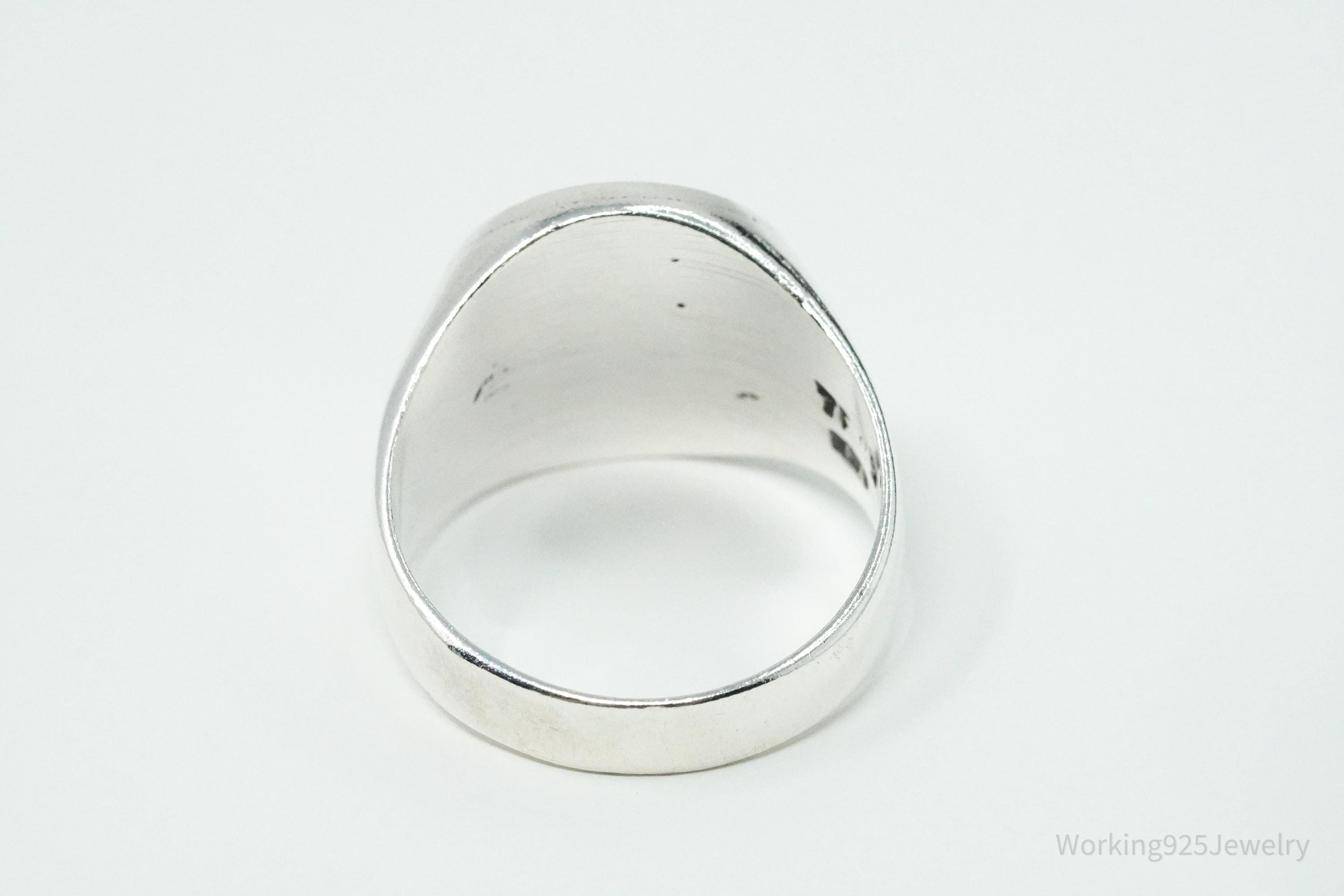 Vintage Aztec Mayan Sun Calendar Sterling Silver Ring Size 11.5