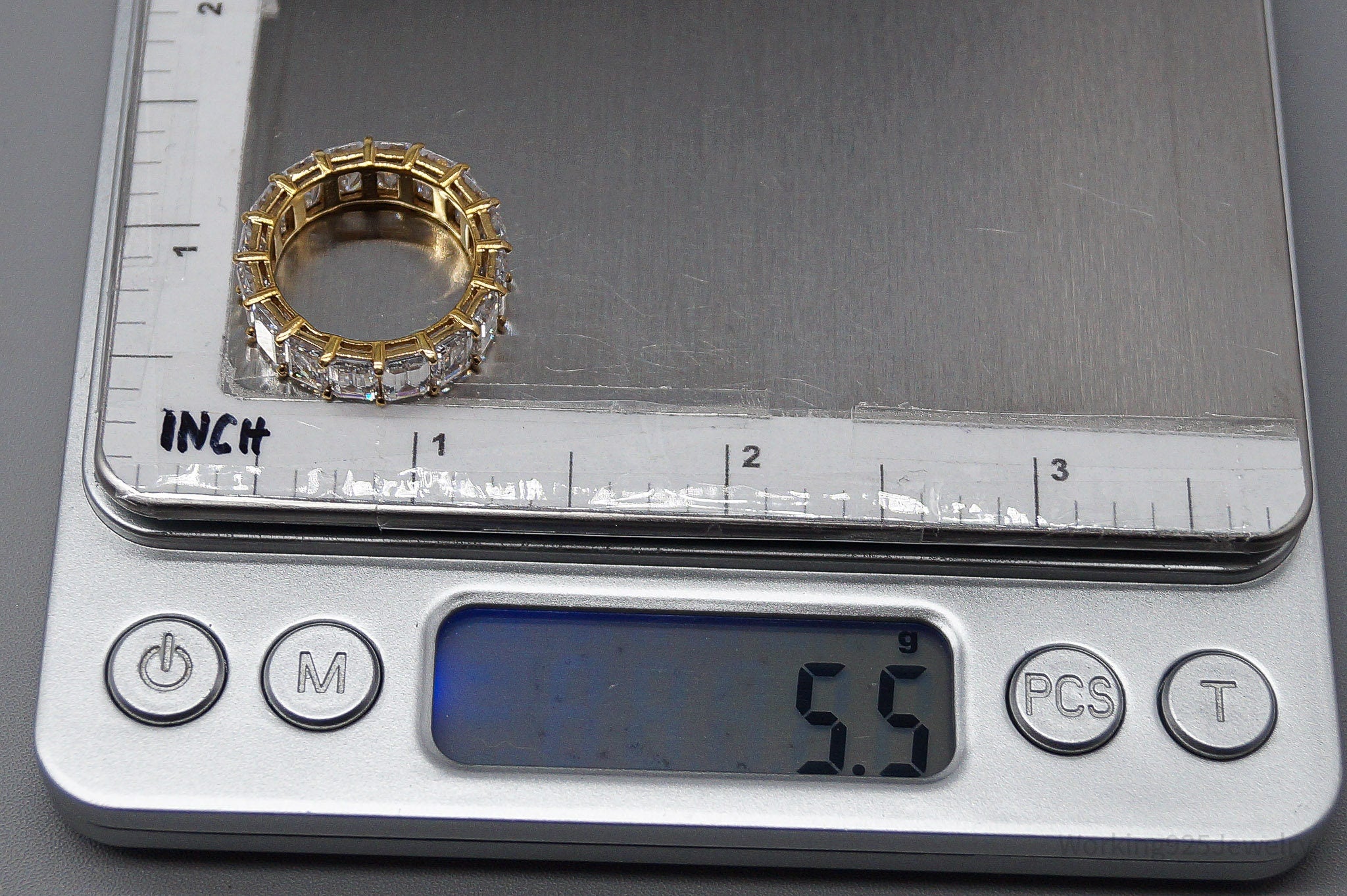 Vintage Cubic Zirconia Platinum Clad Gold Vermeil Sterling Silver Ring - Size 6.25