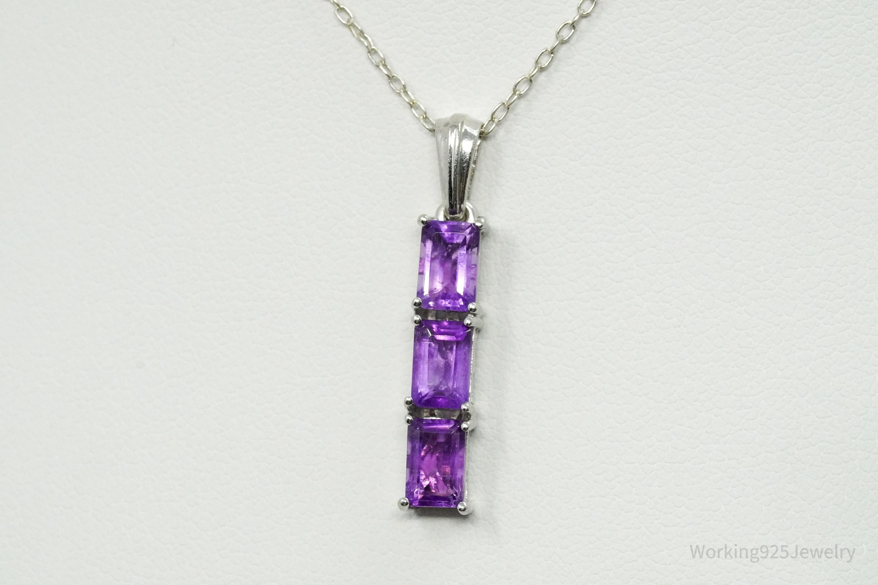 Vintage Amethyst Sterling Silver Chain Necklace 16"