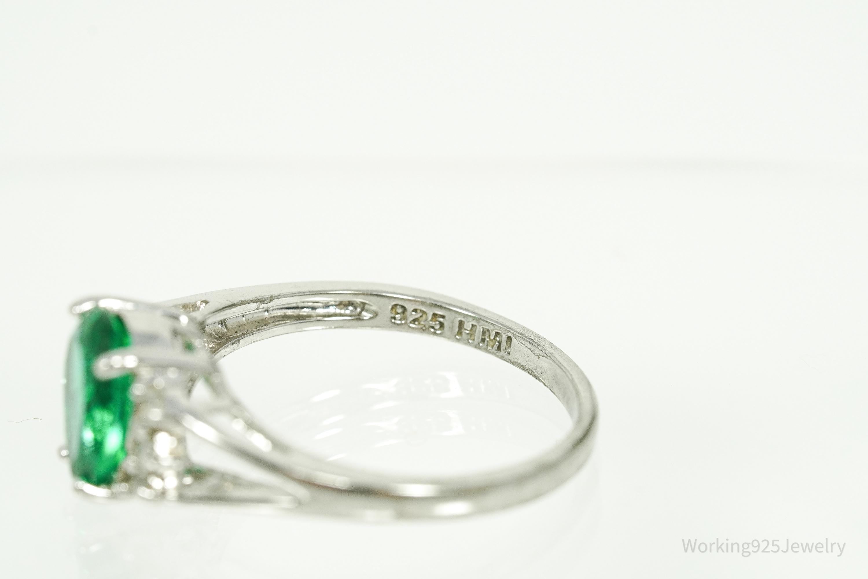 Vintage Faux Emerald Cubic Zirconia Sterling Silver Ring - Size 9.25